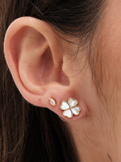 Jon Richard Mother of Pearl Heart Clover Stud Earrings, Gold - view 2, Gold