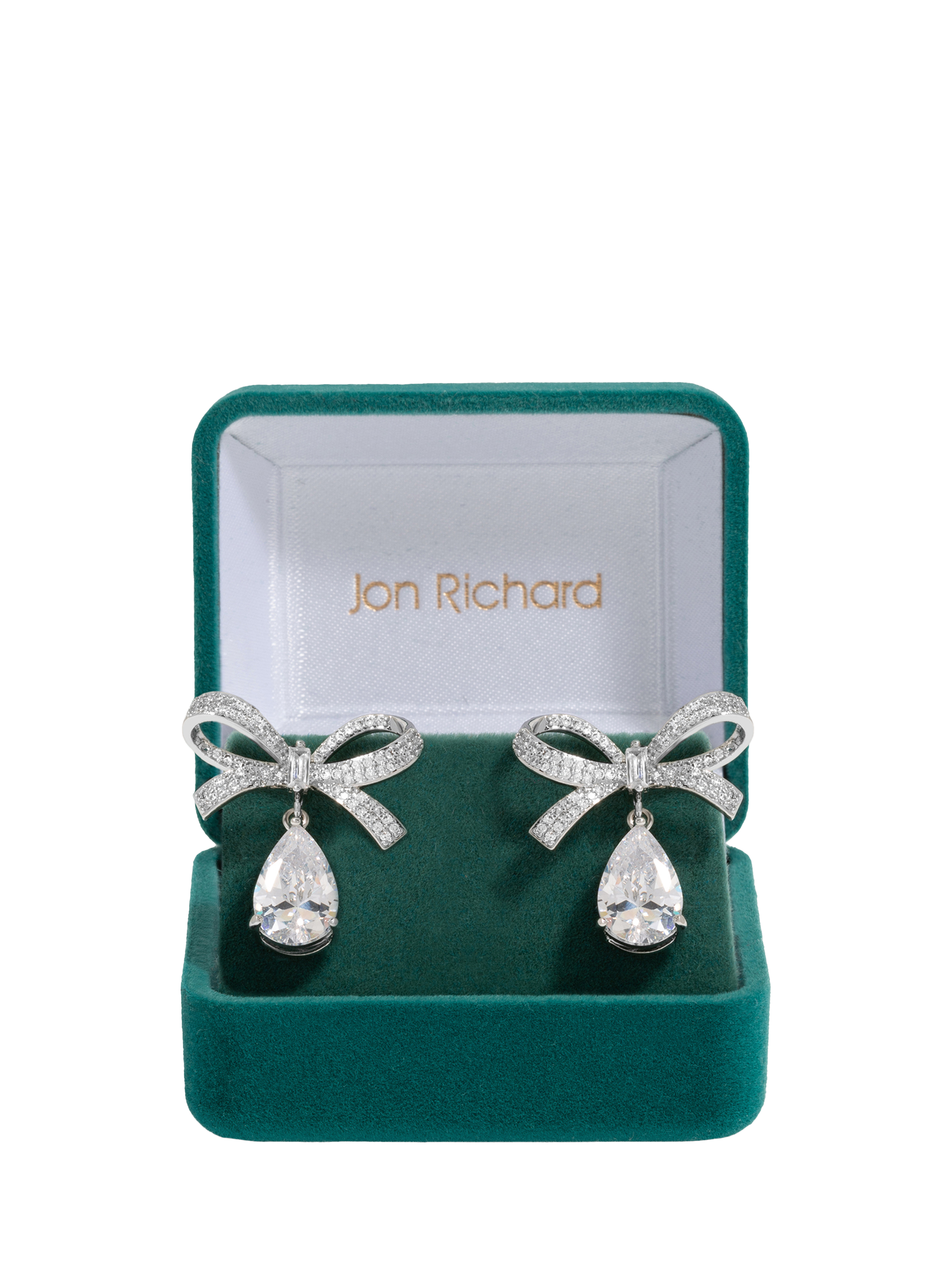 Product image 1 of 2, which shows Jon Richard Crystal Bow Earrings, Silver
