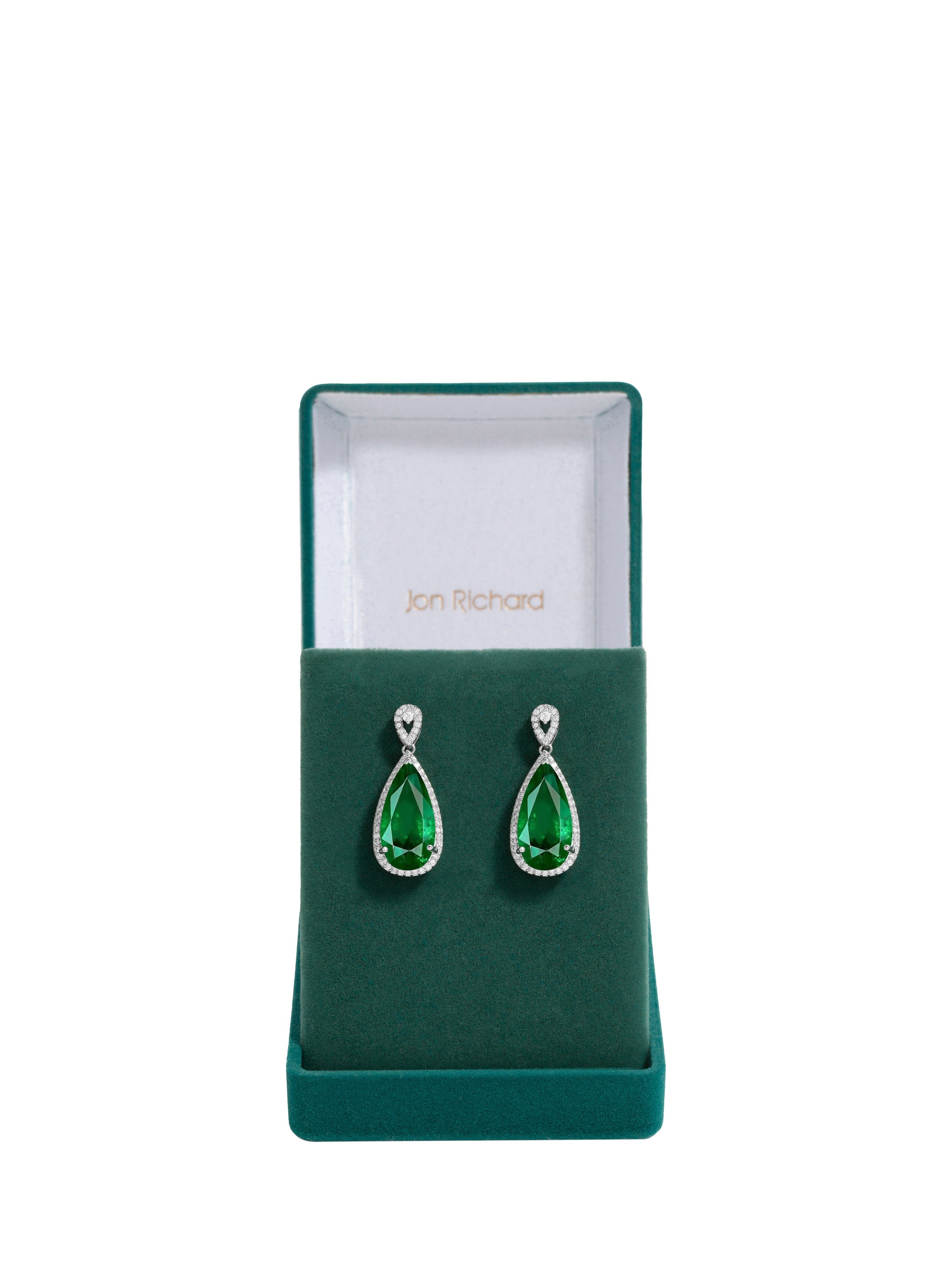 Product image 1 of 2, which shows Jon Richard Cubic Zirconia Pear Drop Earrings, Silver/Green