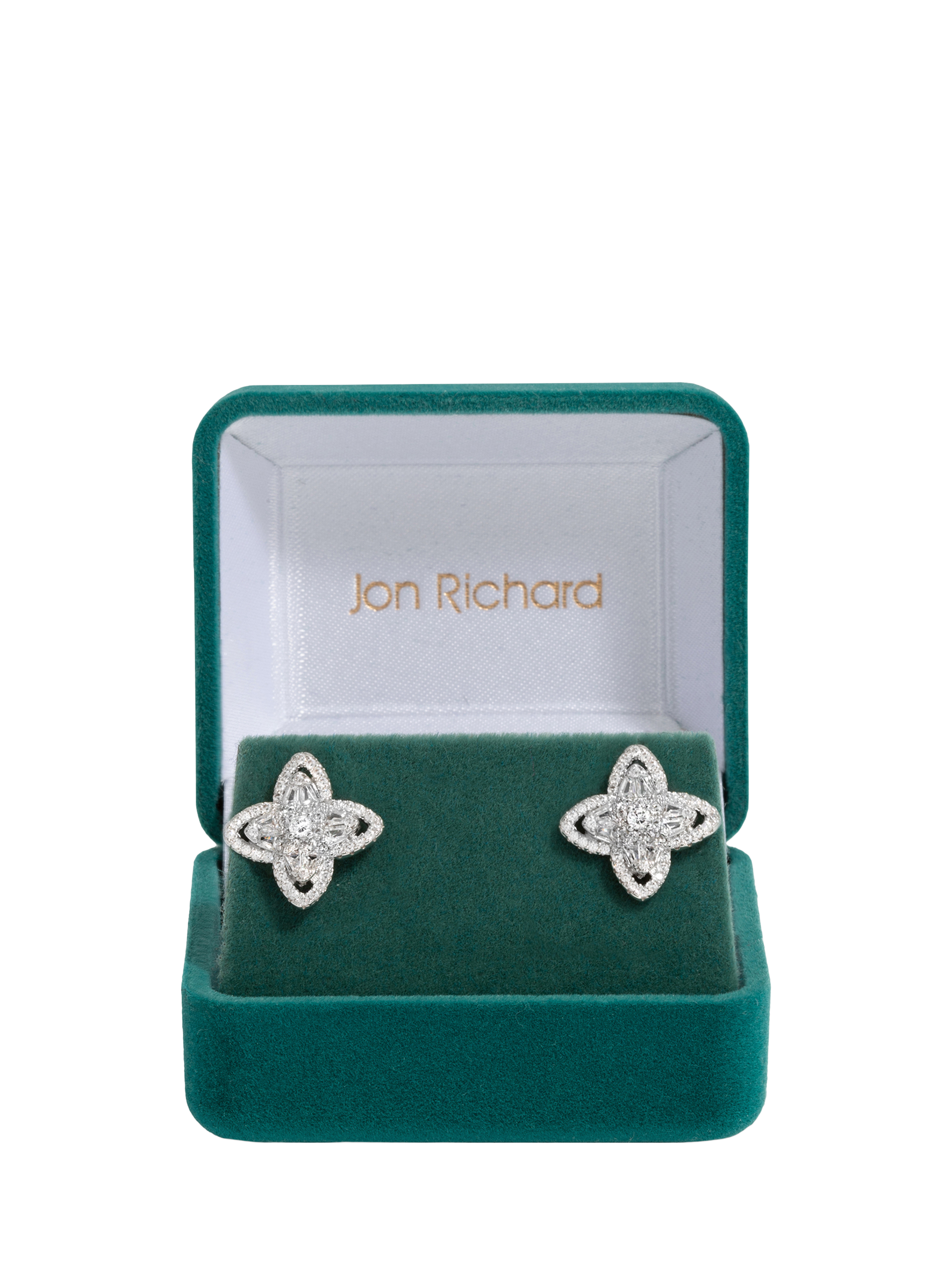 Product image 1 of 2, which shows Jon Richard Crystal Cubic Zirconia Floral Earrings, Silver
