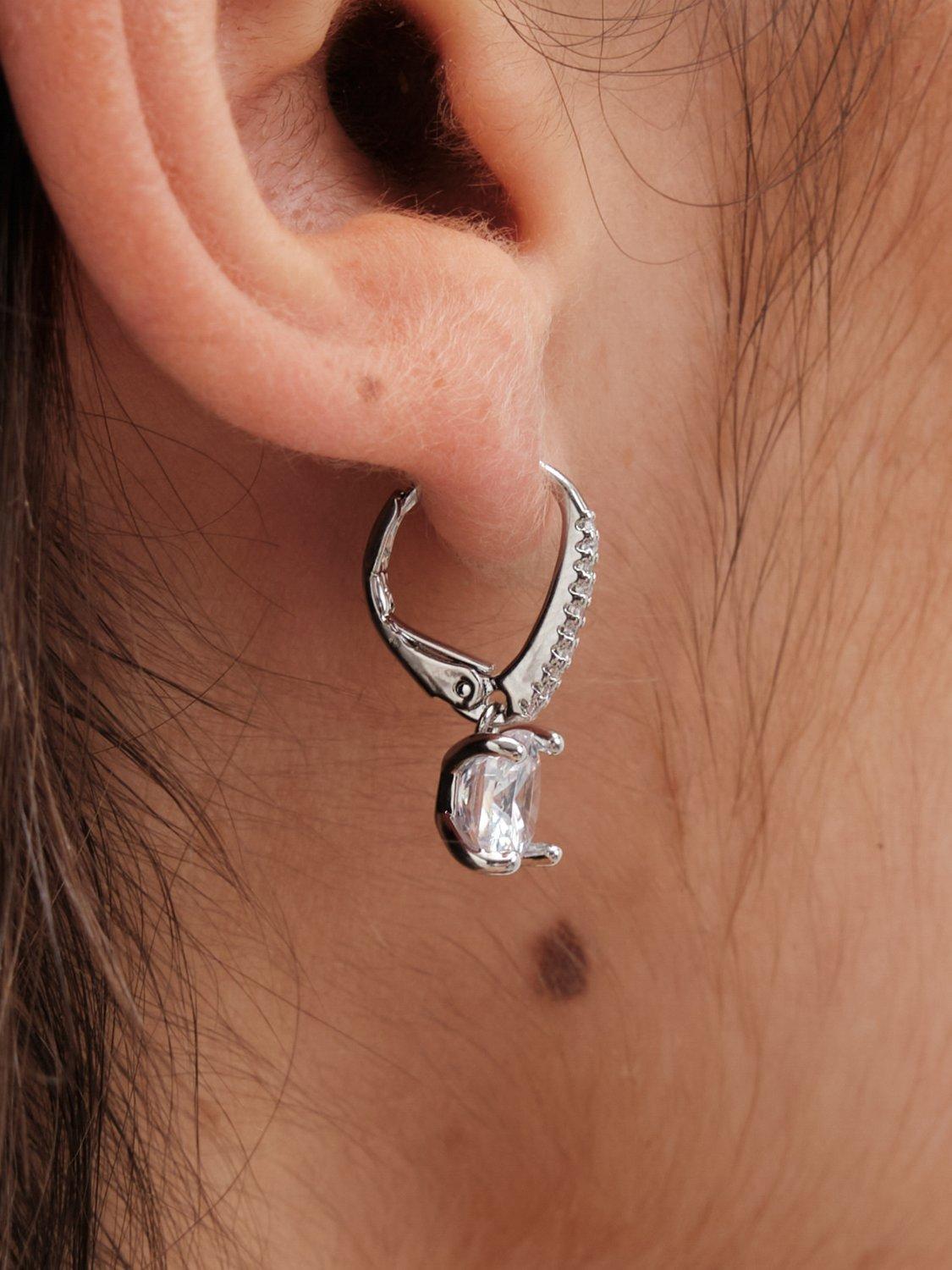 Product image 3 of 3, which shows Jon Richard Square Cubic Zirconia French Hook Drop Earrings, Silver
