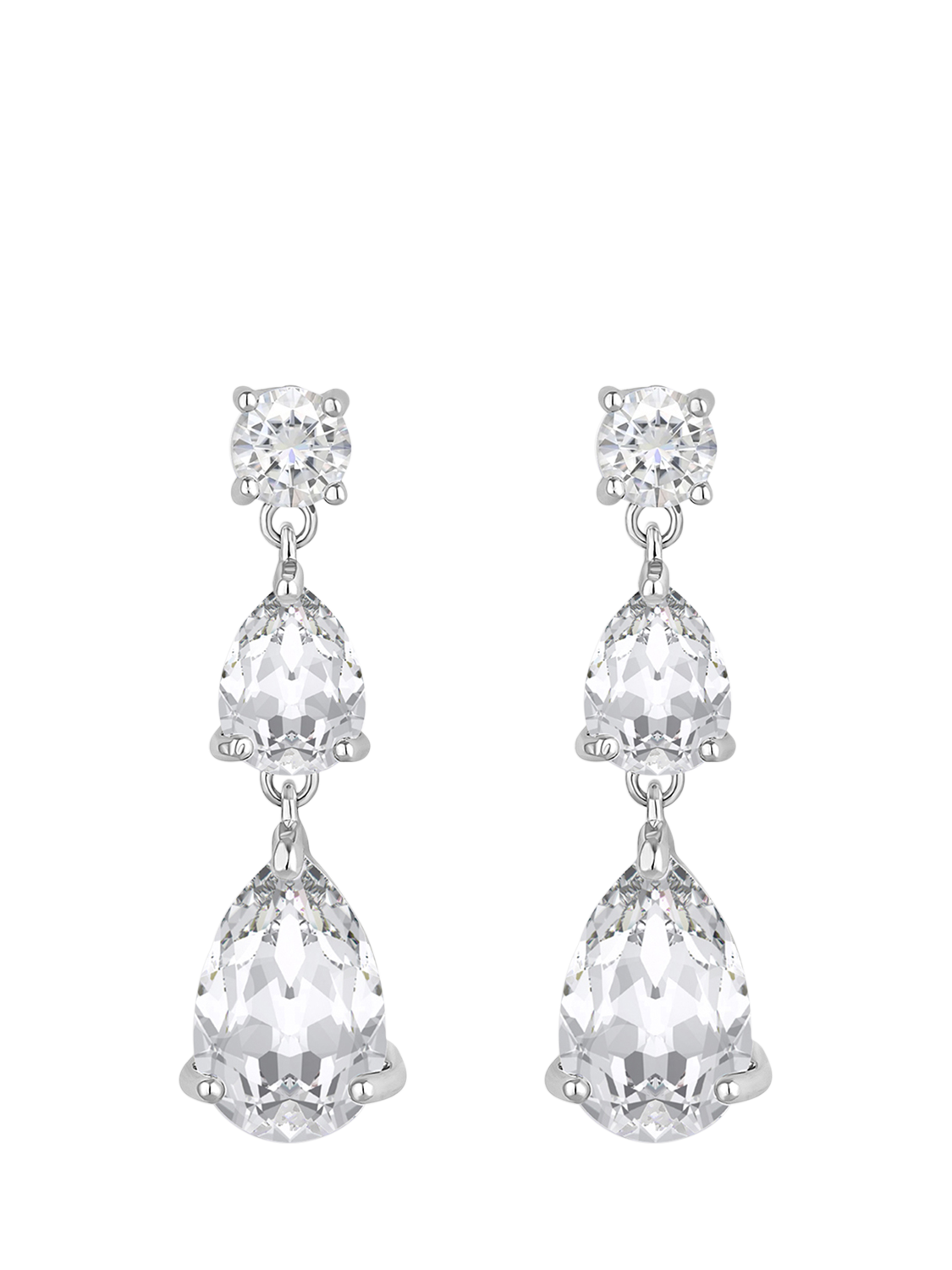 Product image 1 of 3, which shows Jon Richard Cubic Zirconia Triple Peardrop Earrings, Silver
