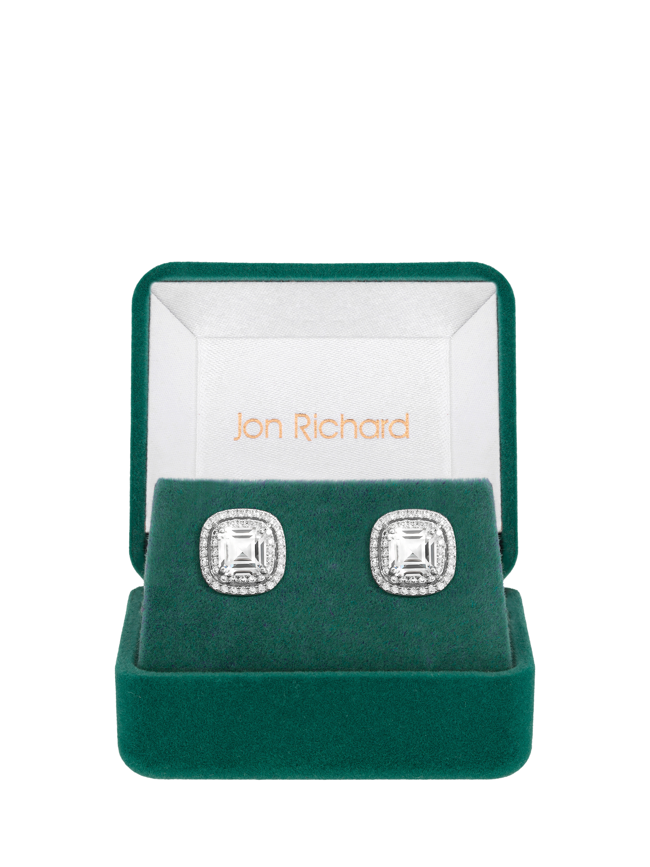 Product image 1 of 3, which shows Jon Richard Cubic Zirconia Square Crystal Stud Earrings, Silver