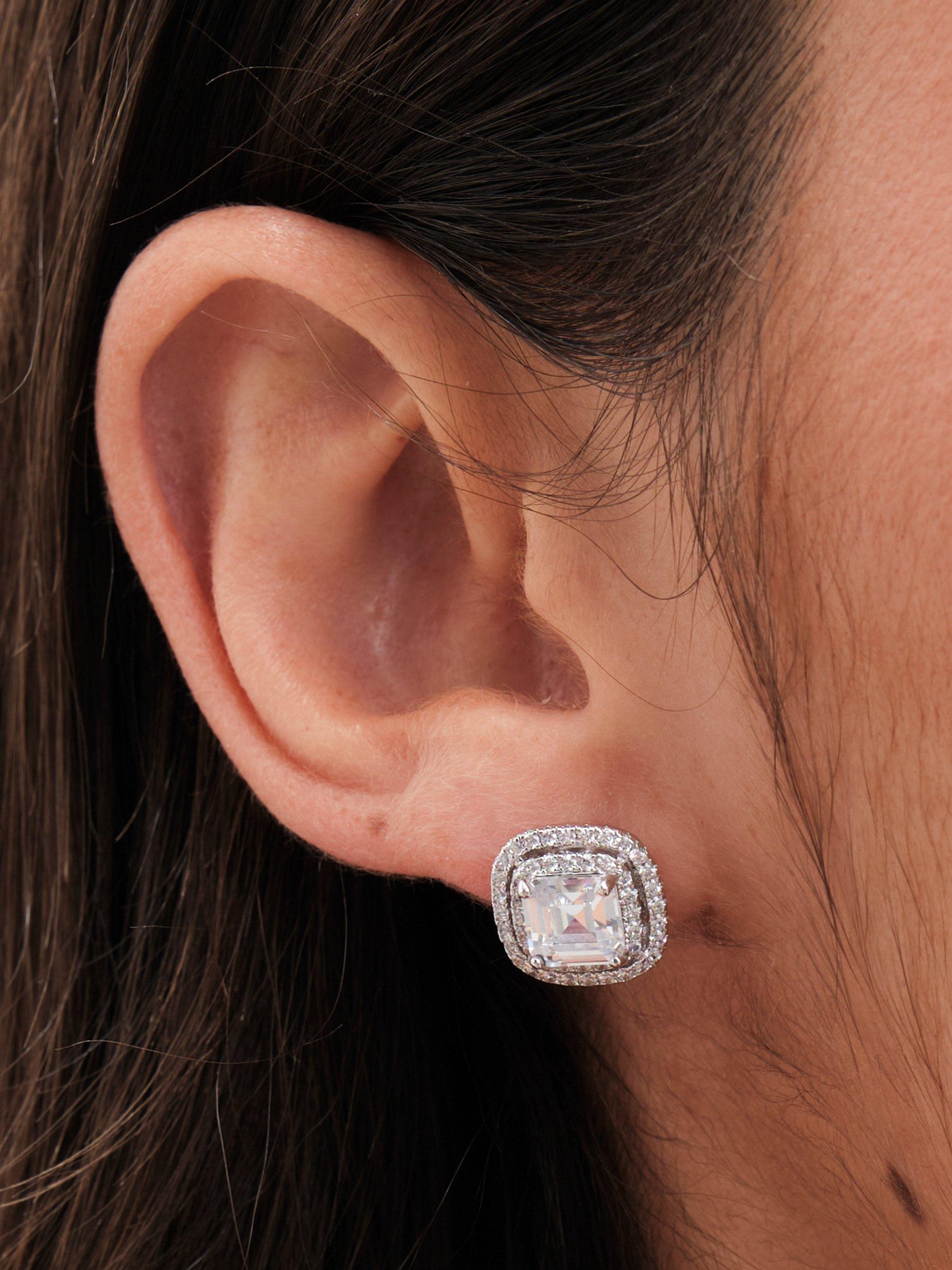 Product image 2 of 3, which shows Jon Richard Cubic Zirconia Square Crystal Stud Earrings, Silver