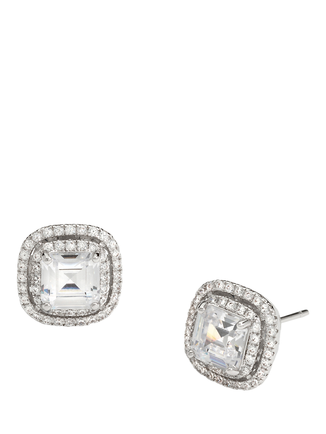 Product image 3 of 3, which shows Jon Richard Cubic Zirconia Square Crystal Stud Earrings, Silver