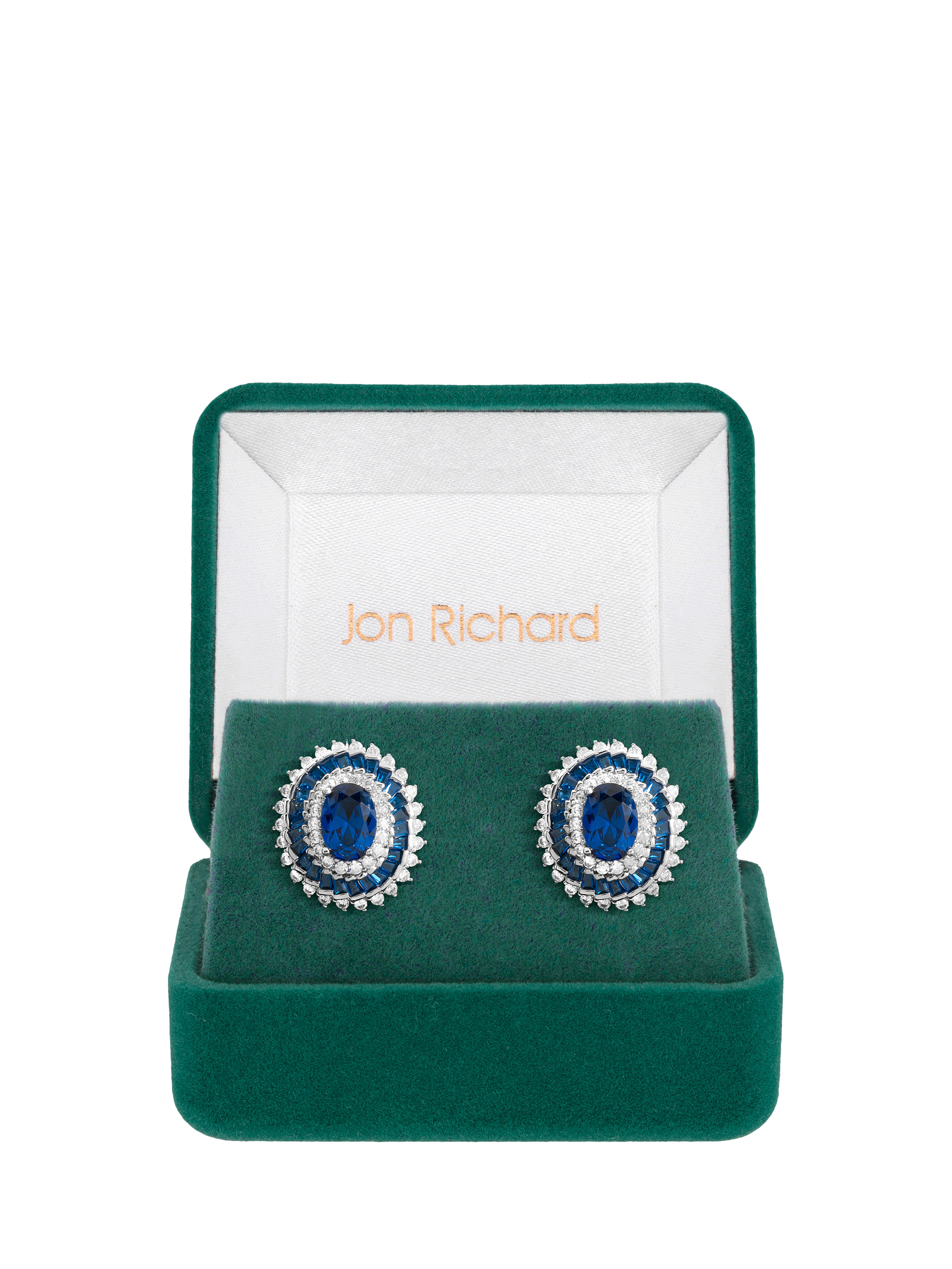 Product image 1 of 3, which shows Jon Richard Cubic Zirconia Swirl Oval Stud Earrings, Silver