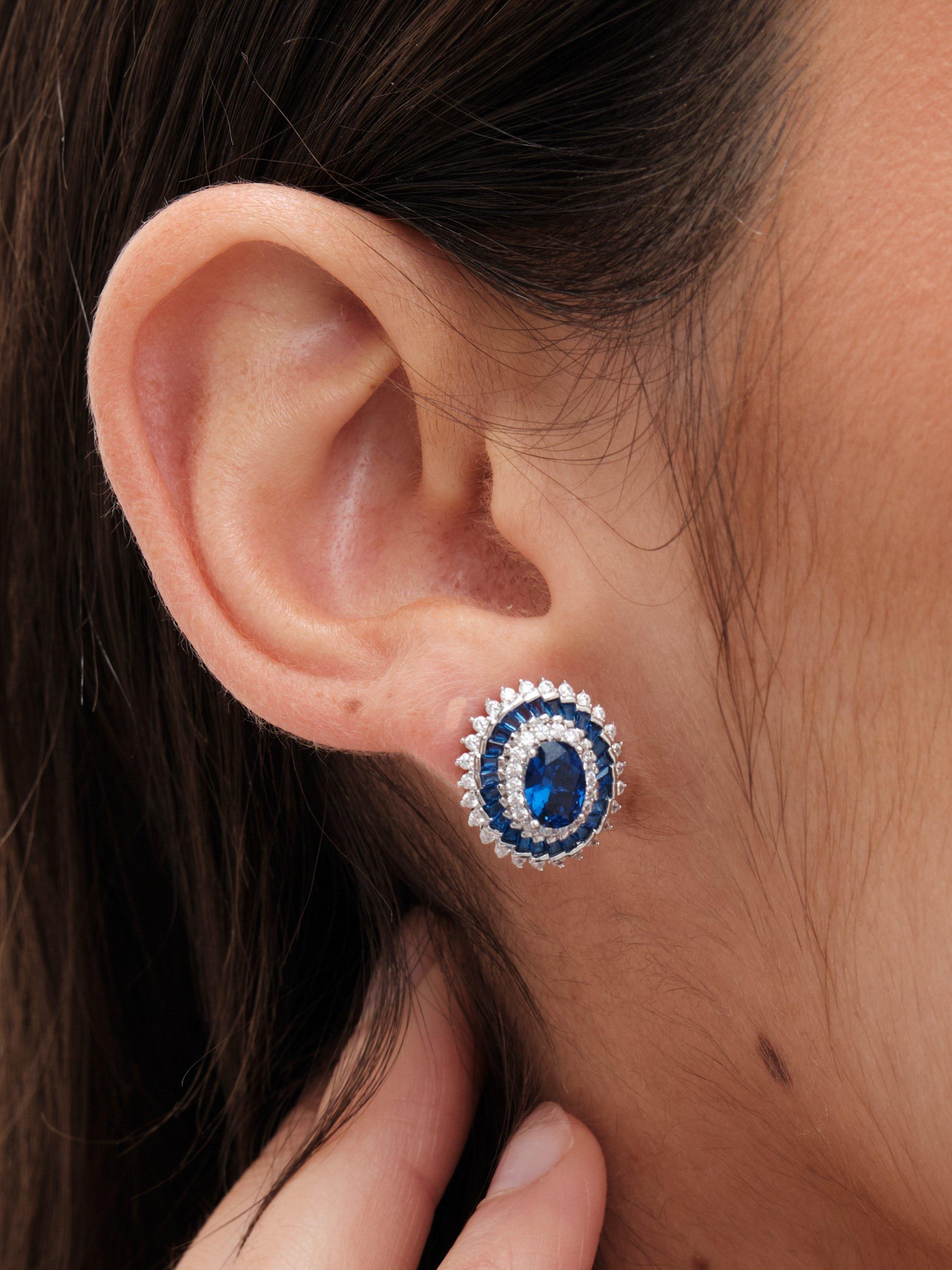 Product image 3 of 3, which shows Jon Richard Cubic Zirconia Swirl Oval Stud Earrings, Silver