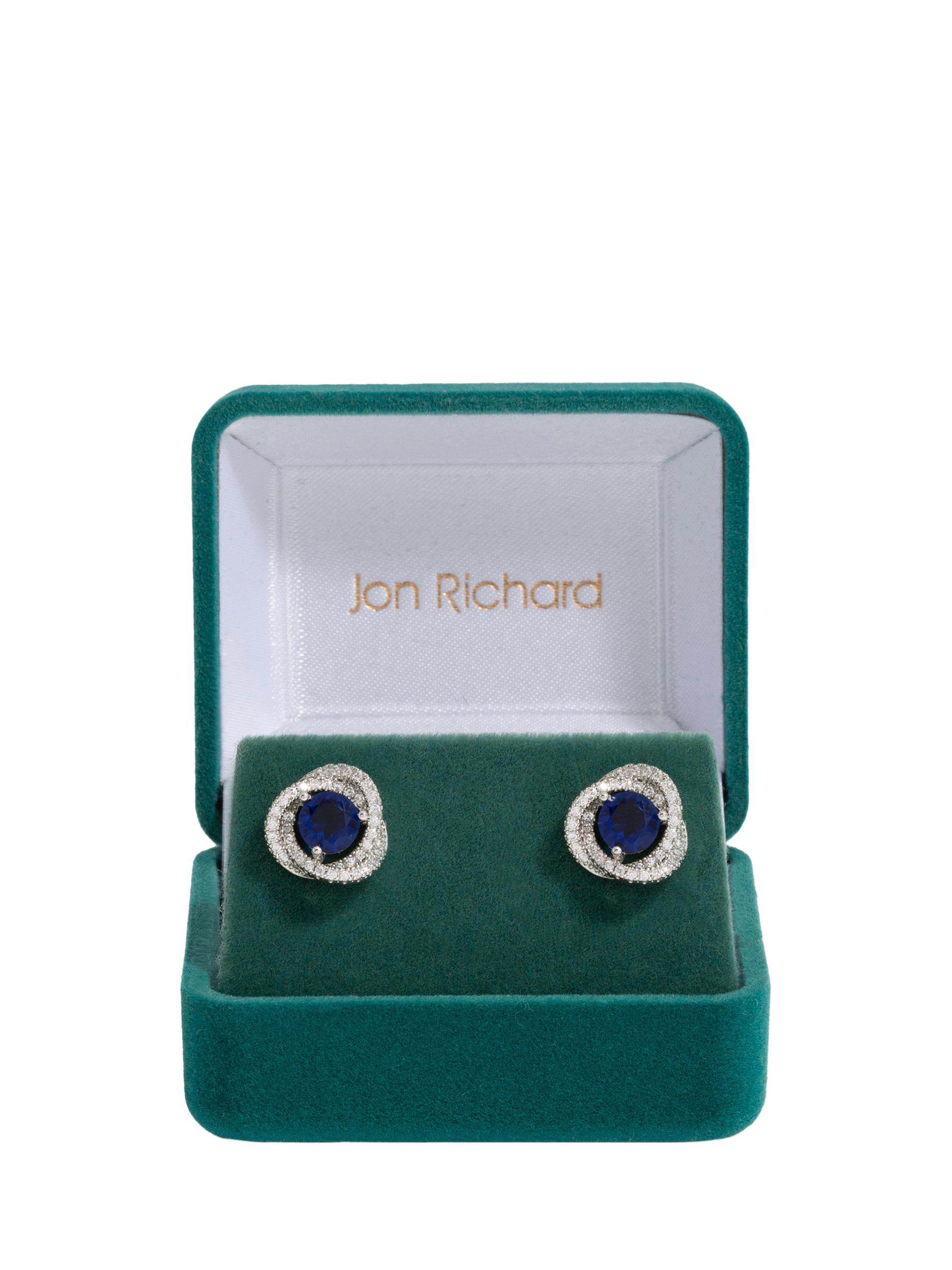 Product image 1 of 3, which shows Jon Richard Sapphire Halo Earrings, Silver/Blue