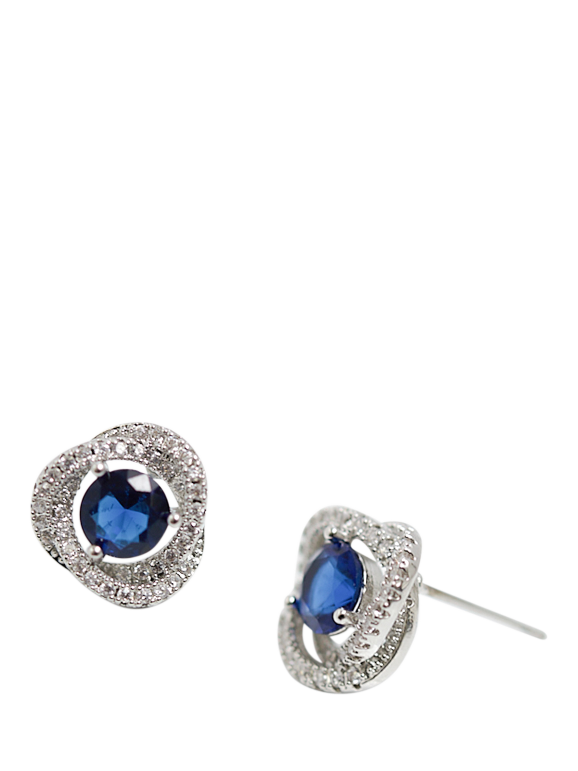Product image 3 of 3, which shows Jon Richard Sapphire Halo Earrings, Silver/Blue