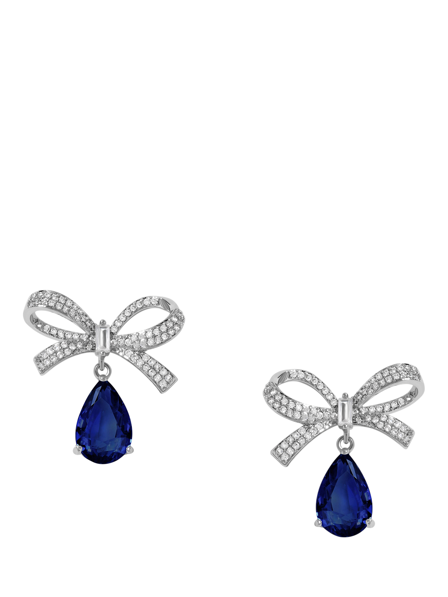 Product image 2 of 2, which shows Jon Richard Sapphire Bow Drop Earrings, Silver/Blue