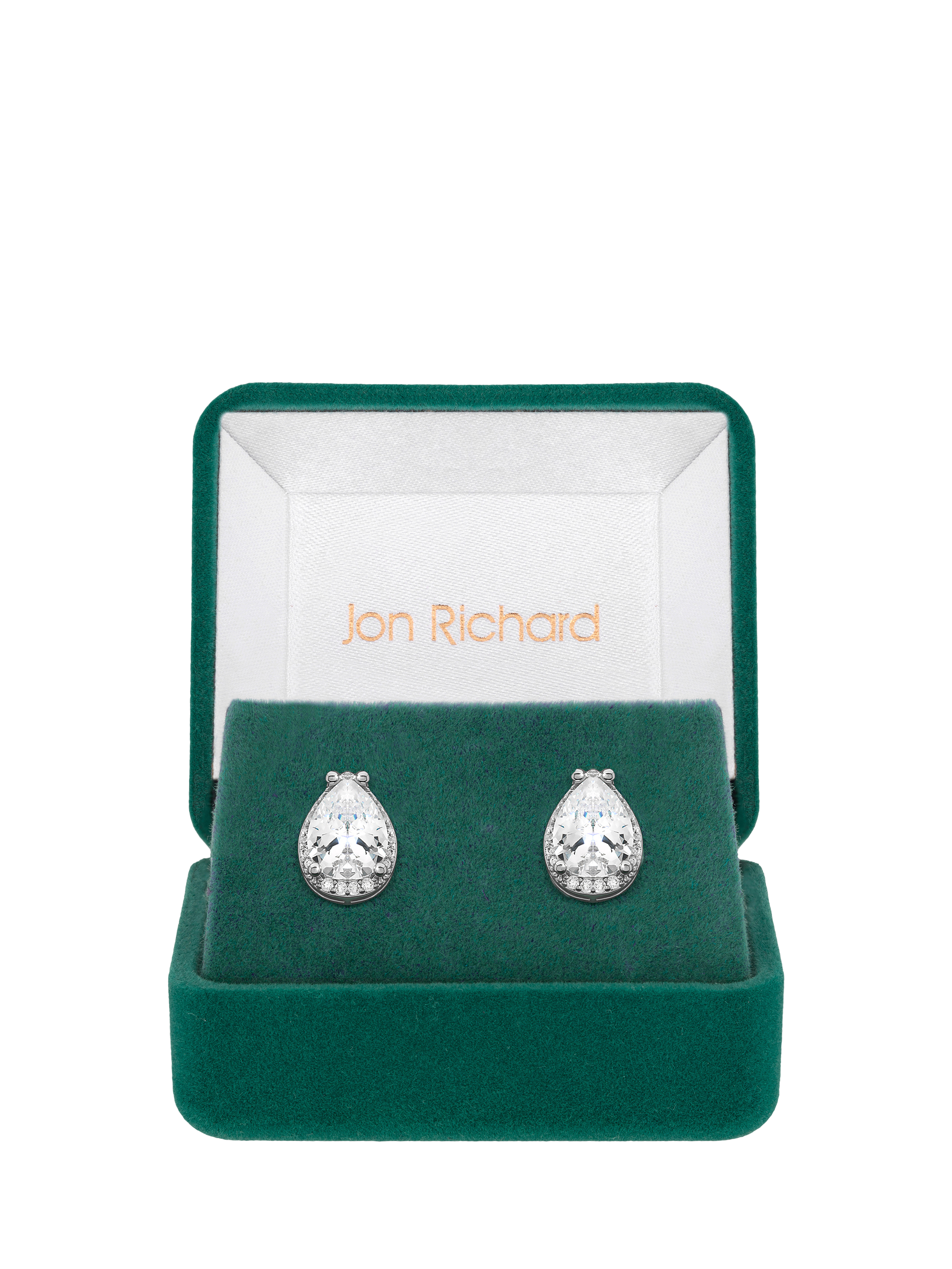 Product image 1 of 2, which shows Jon Richard Cubic Zirconia Crystal Pear Stud Earrings, Silver
