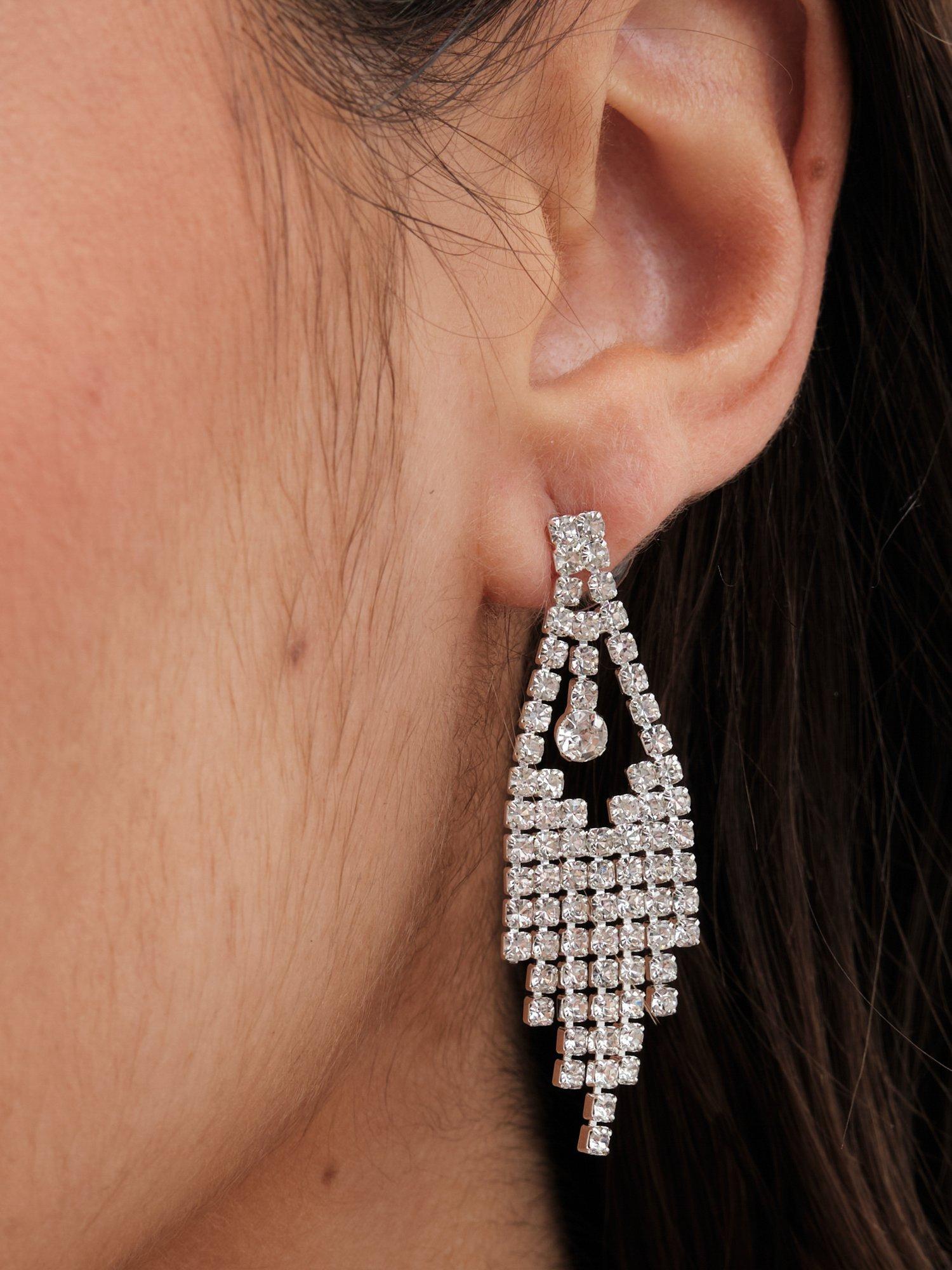 Product image 2 of 2, which shows Jon Richard Diamante Drop Earrings, Silver