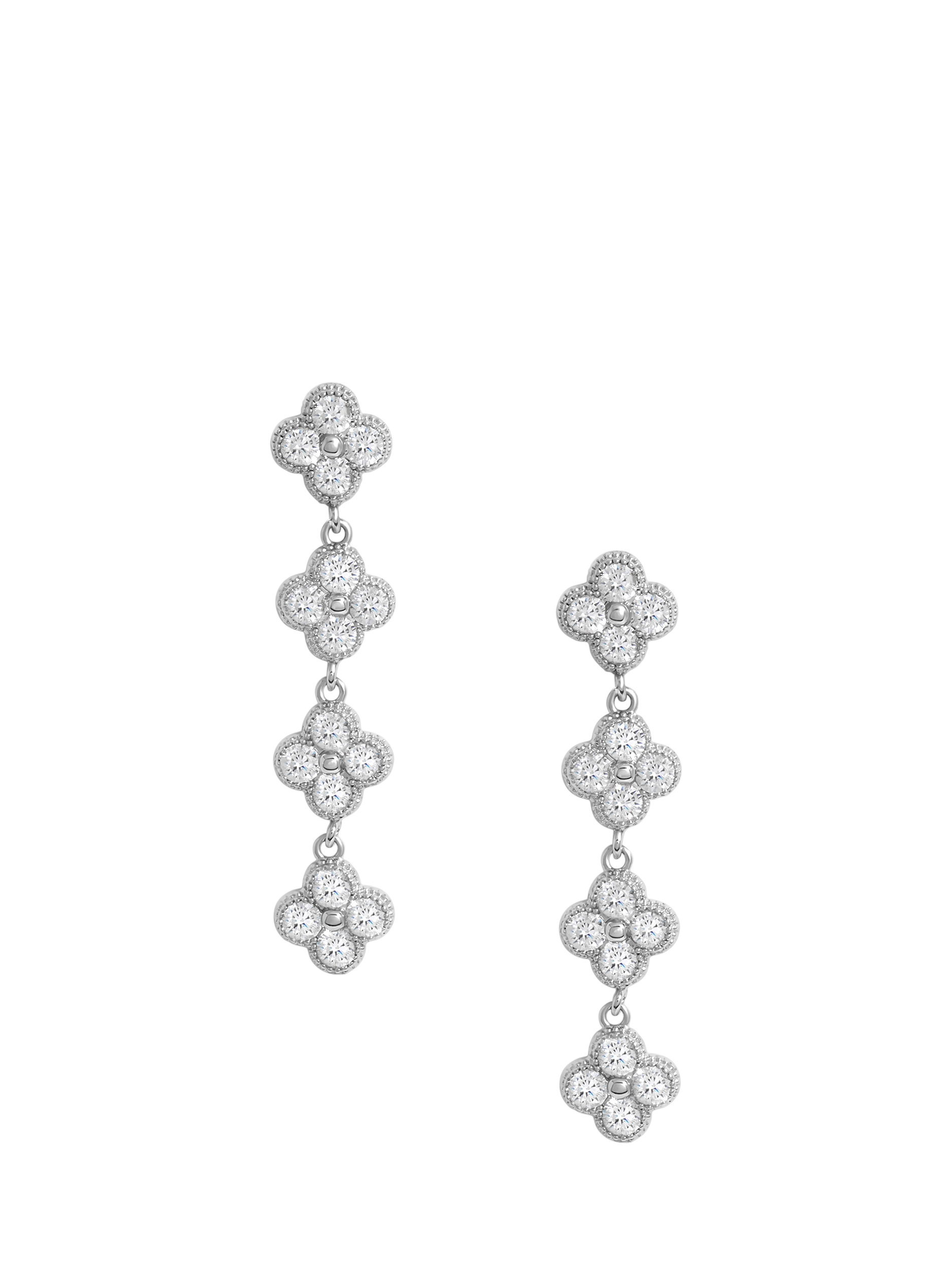 Product image 1 of 3, which shows Jon Richard Crystal Cluster Four Drop Earrings, Silver
