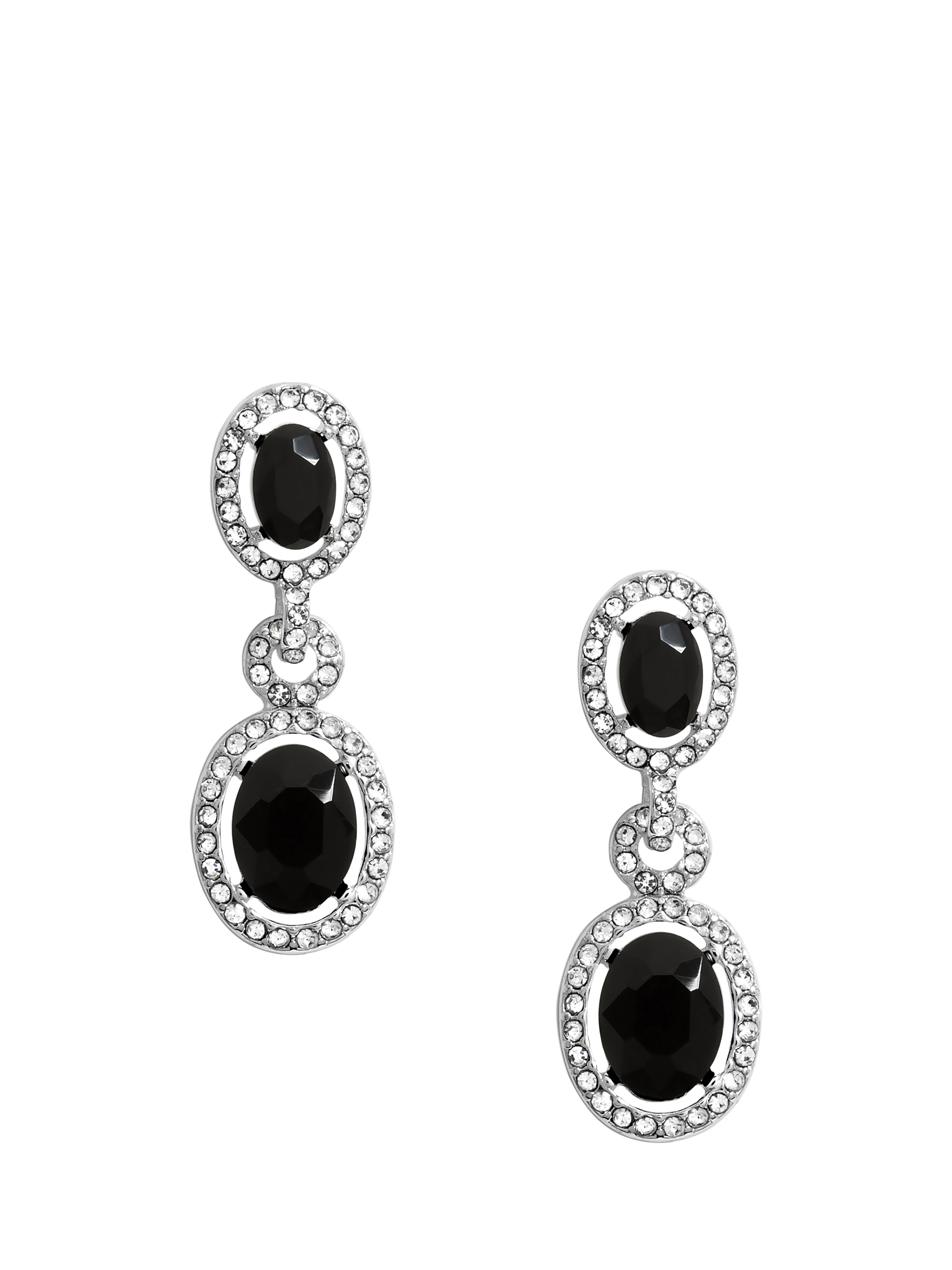 Product image 1 of 3, which shows Jon Richard Crystal And Jet Halo Earrings, Silver