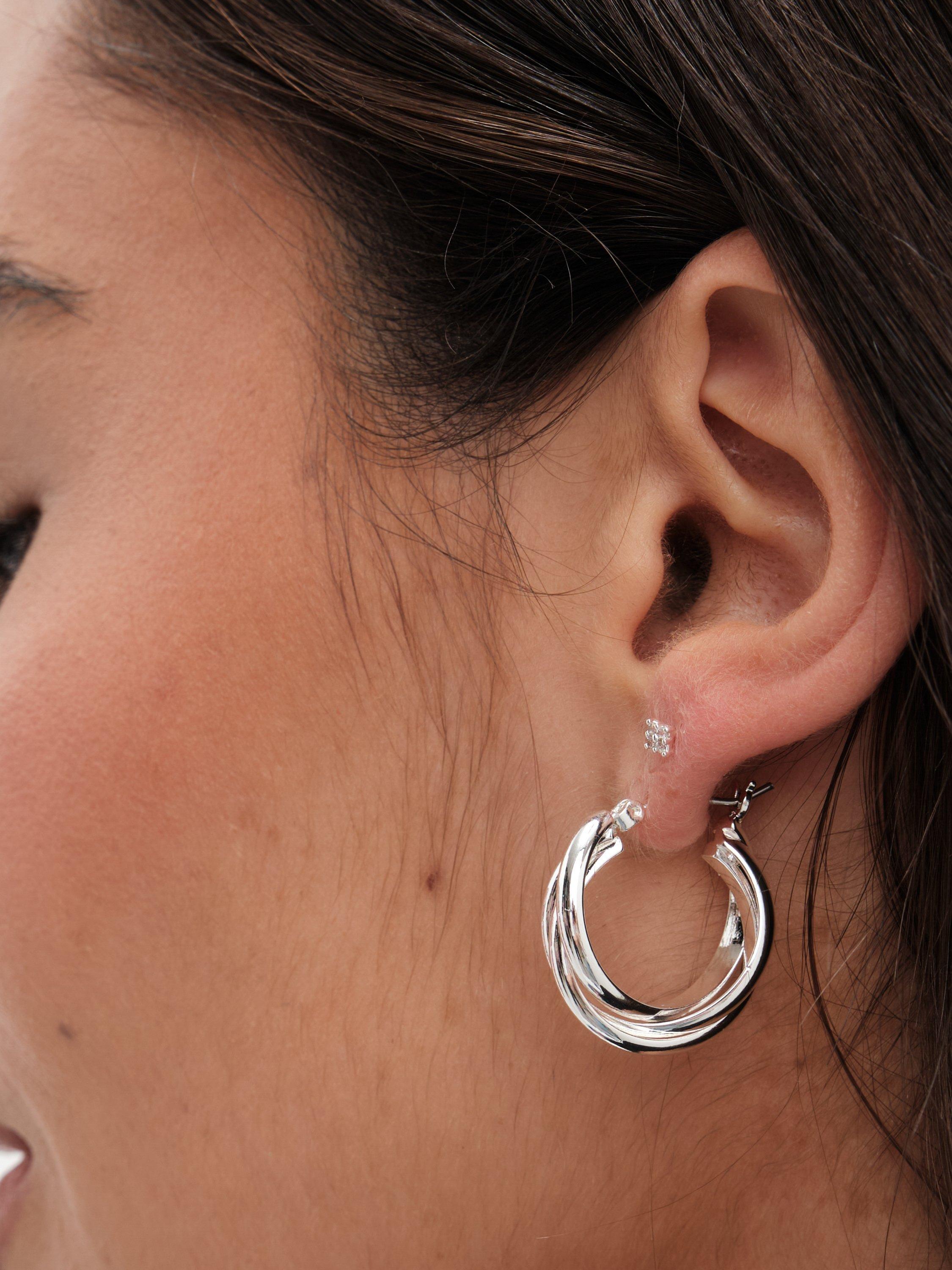 Product image 2 of 3, which shows Jon Richard Polished Interlocking Hoop Earrings, Silver