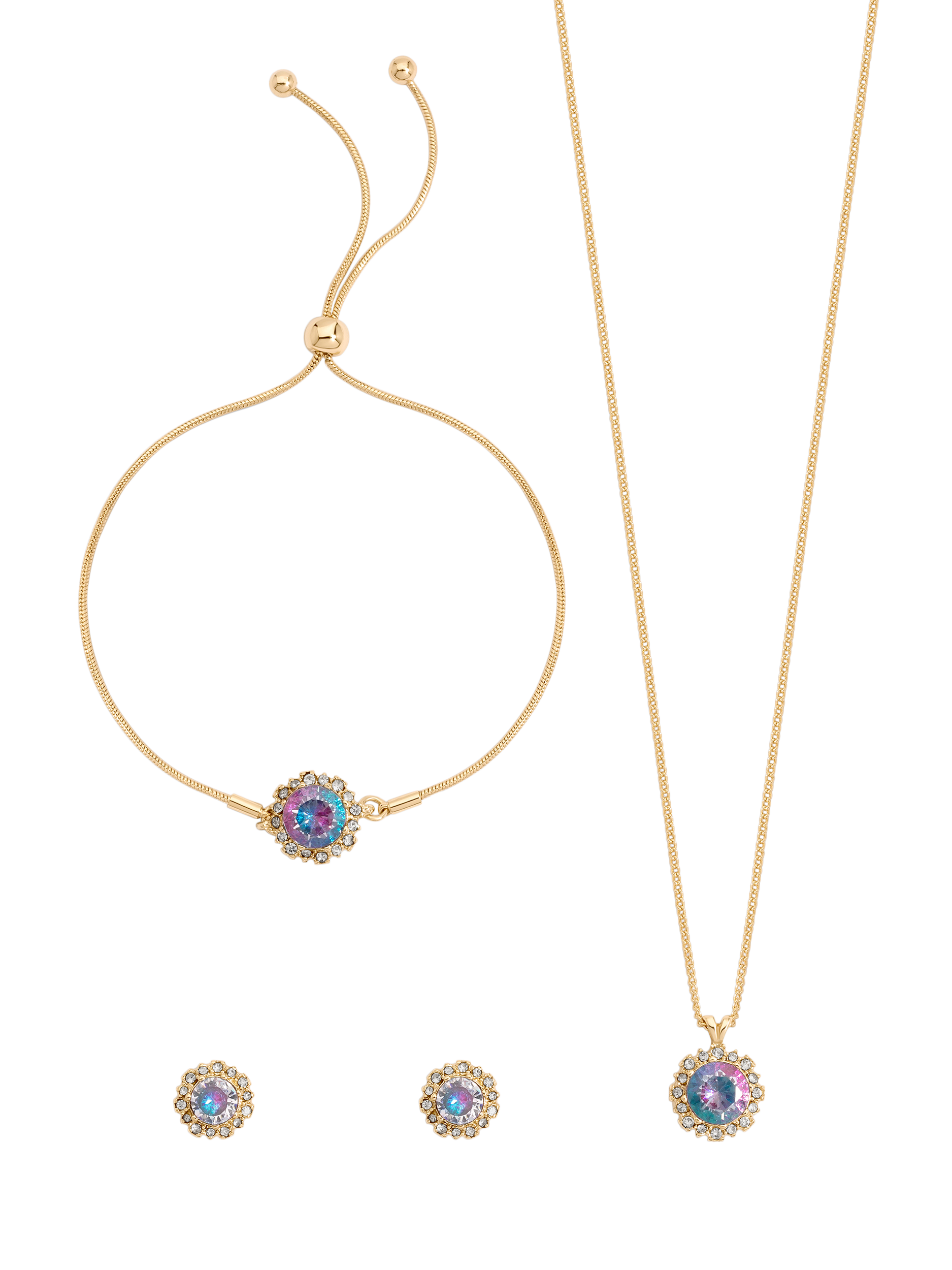Product image 2 of 4, which shows Jon Richard Bridal Colour Effect Stone Halo Pendant Necklace, Earrings and Bracelet Set, Gold