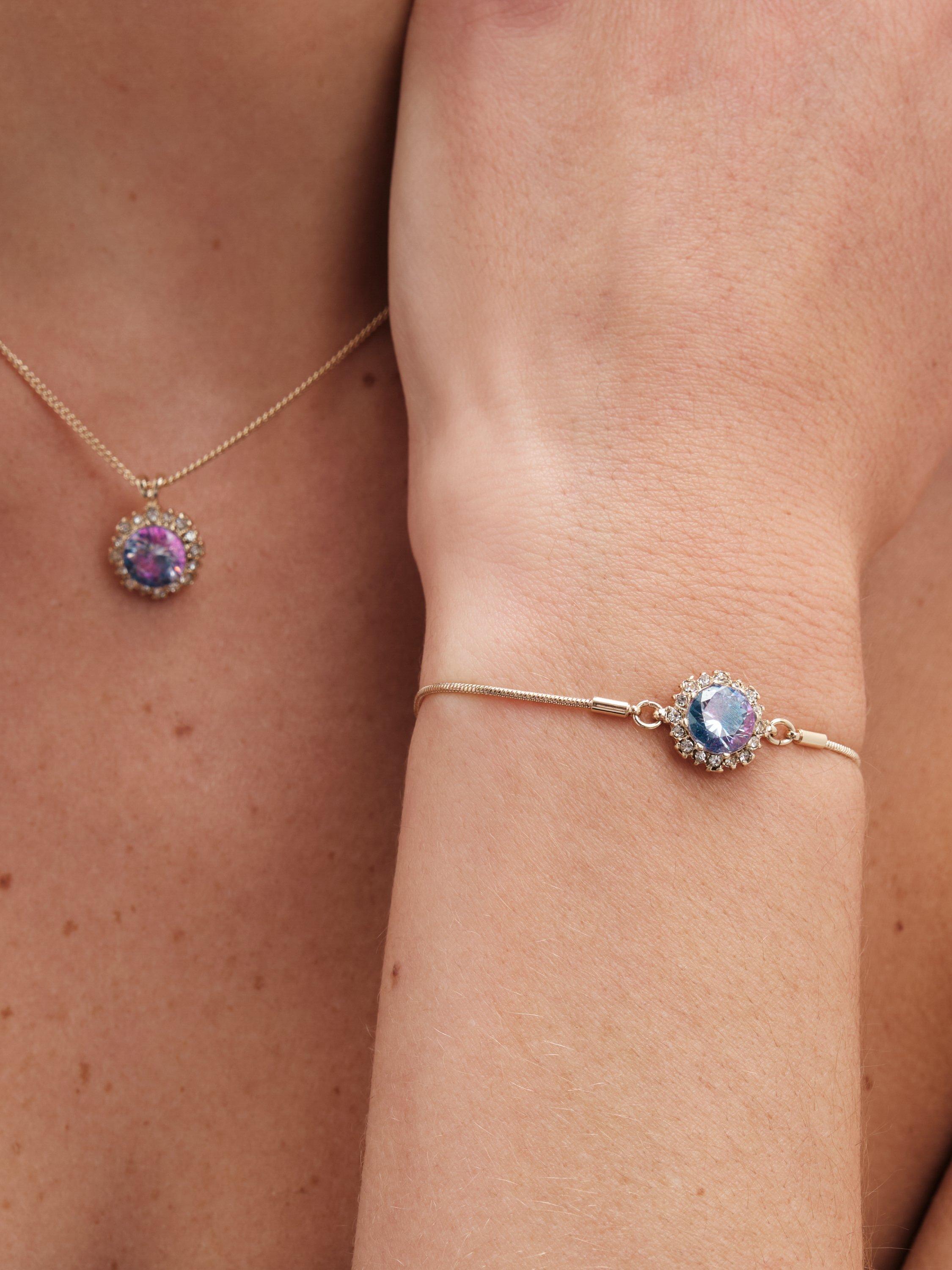 Product image 4 of 4, which shows Jon Richard Bridal Colour Effect Stone Halo Pendant Necklace, Earrings and Bracelet Set, Gold