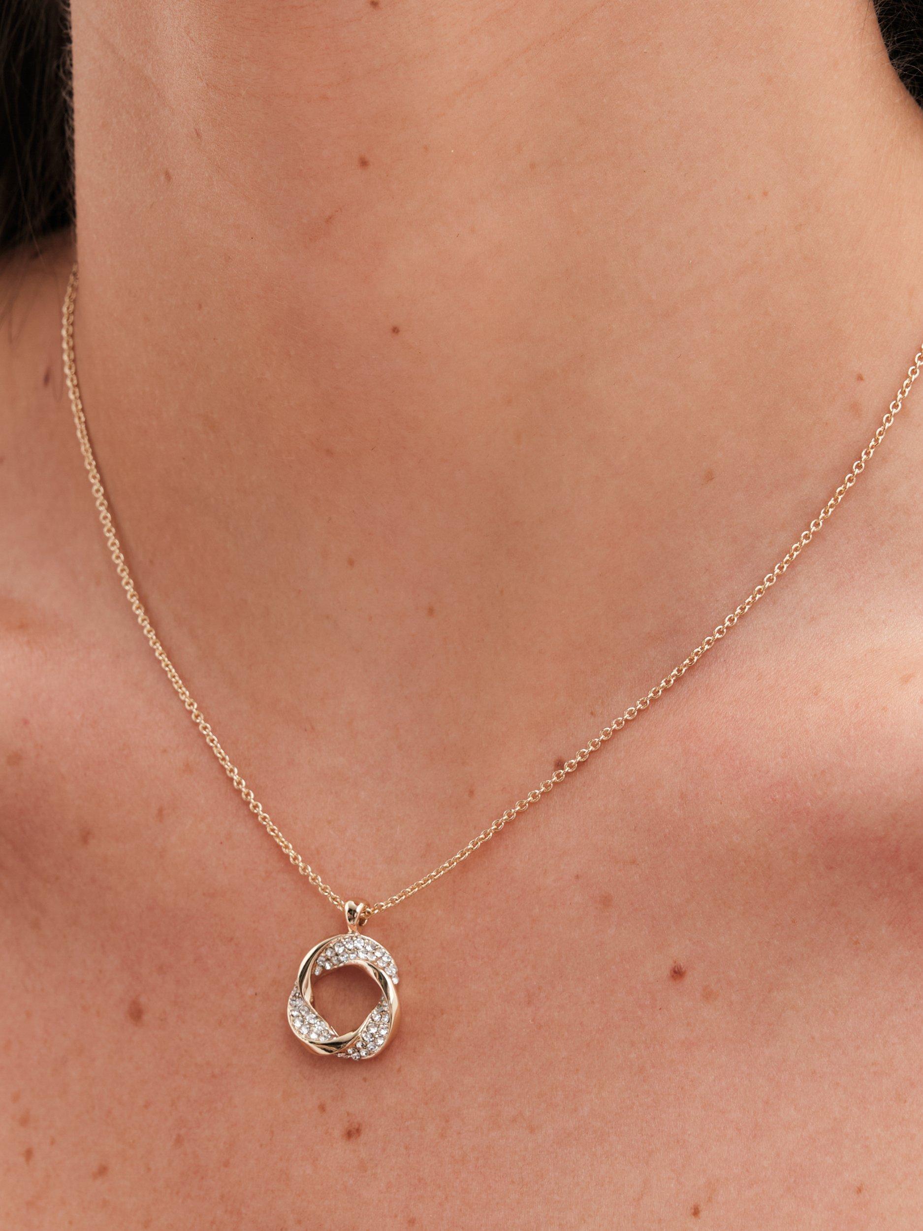 Product image 4 of 5, which shows Jon Richard Cubic Zirconia Twisted Circle Pendant Necklace, Bracelet and Stud Earrings Jewellery Set, Gold