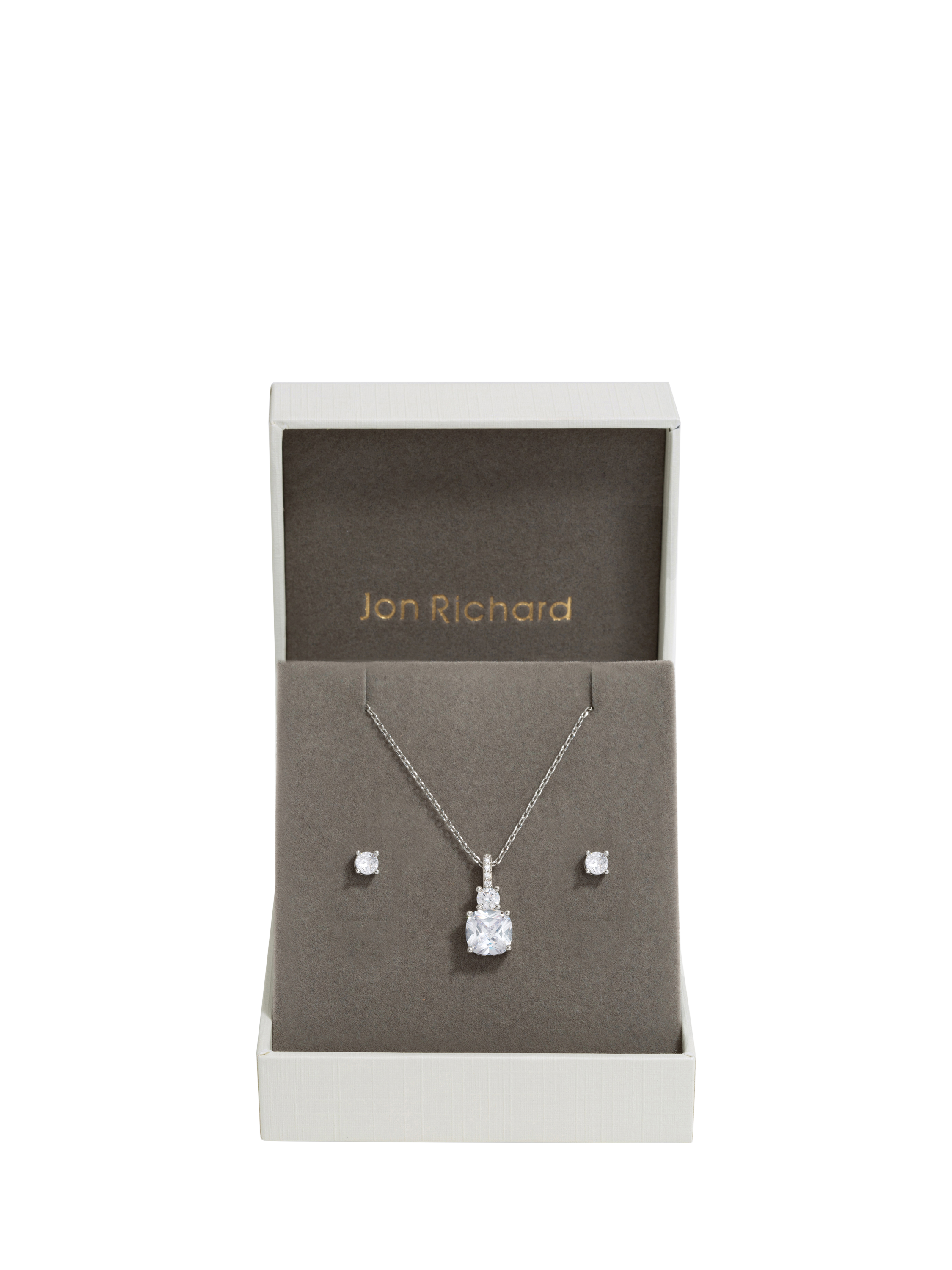 Product image 1 of 3, which shows Jon Richard Bridal Cubic Zirconia Pendant Necklace and Stud Earrings Set, Silver