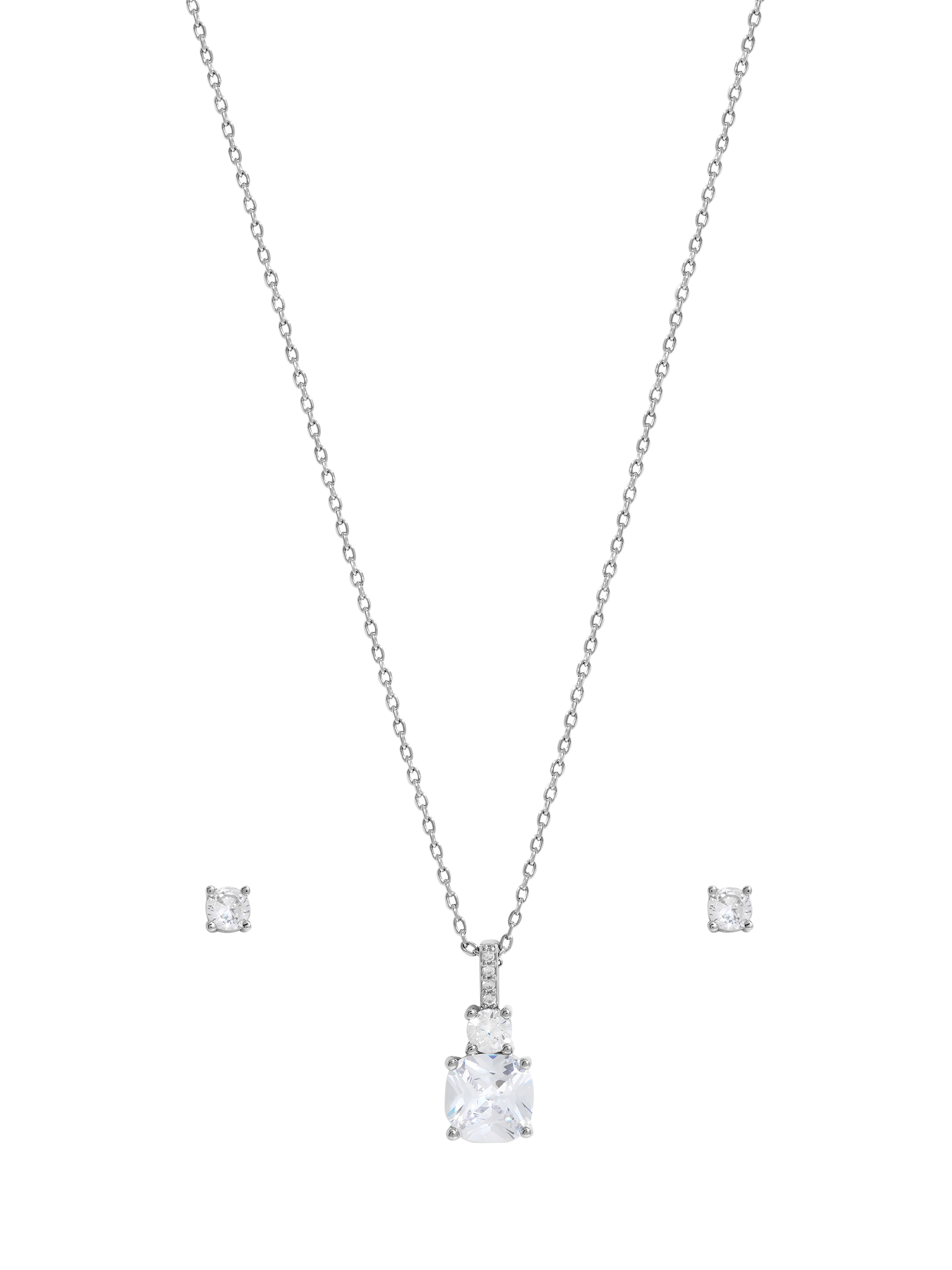 Product image 2 of 3, which shows Jon Richard Bridal Cubic Zirconia Pendant Necklace and Stud Earrings Set, Silver