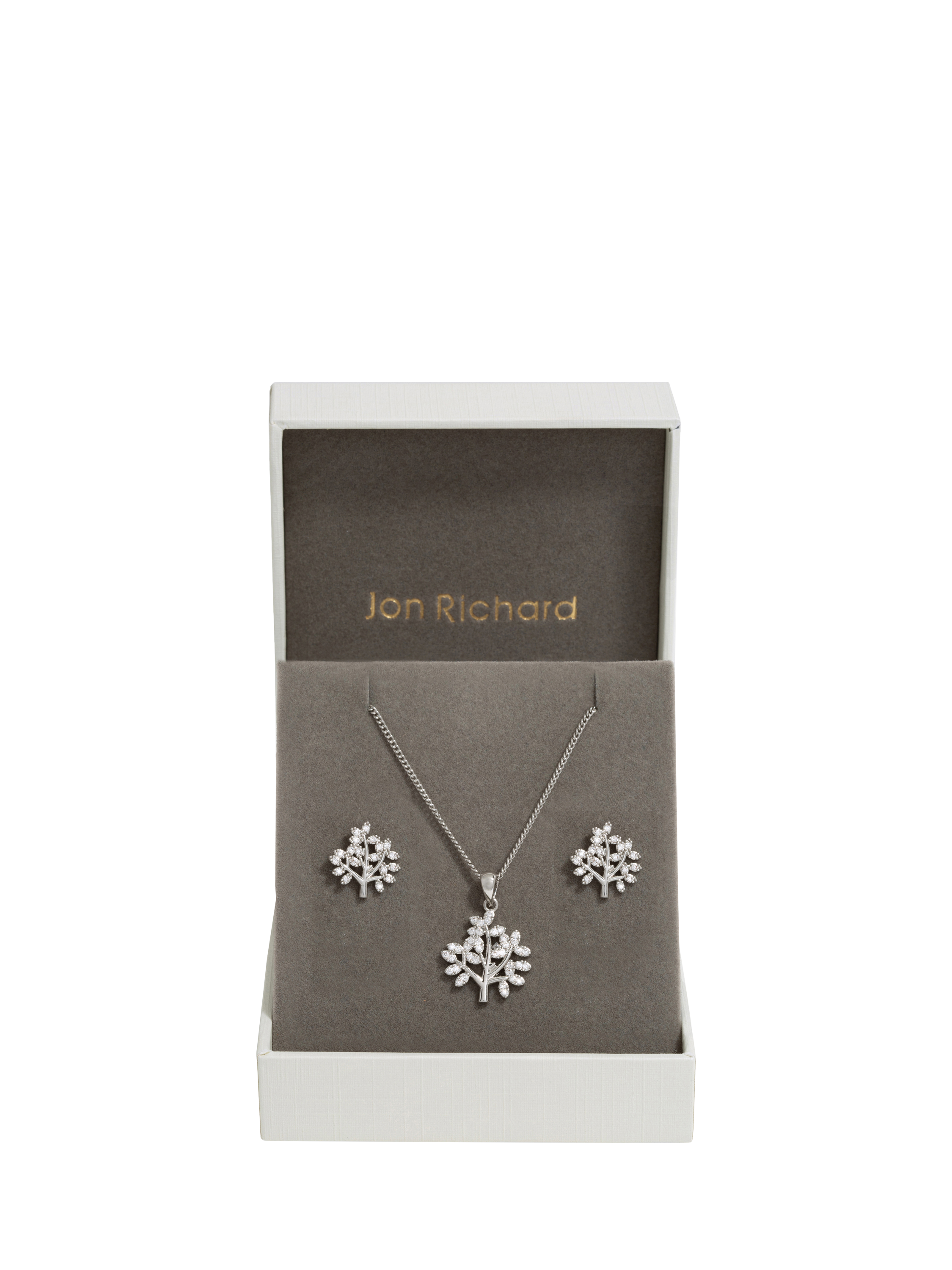 Product image 1 of 4, which shows Jon Richard Bridal Cubic Zirconia Tree Of Love Pendant Necklace and Stud Earrings