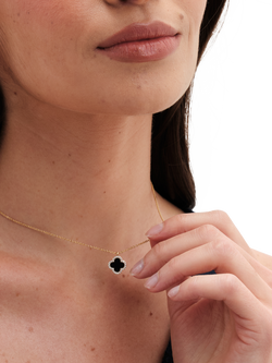 Jon Richard Gold Plated and Jet Clover Pendant Necklace - view 2, Gold