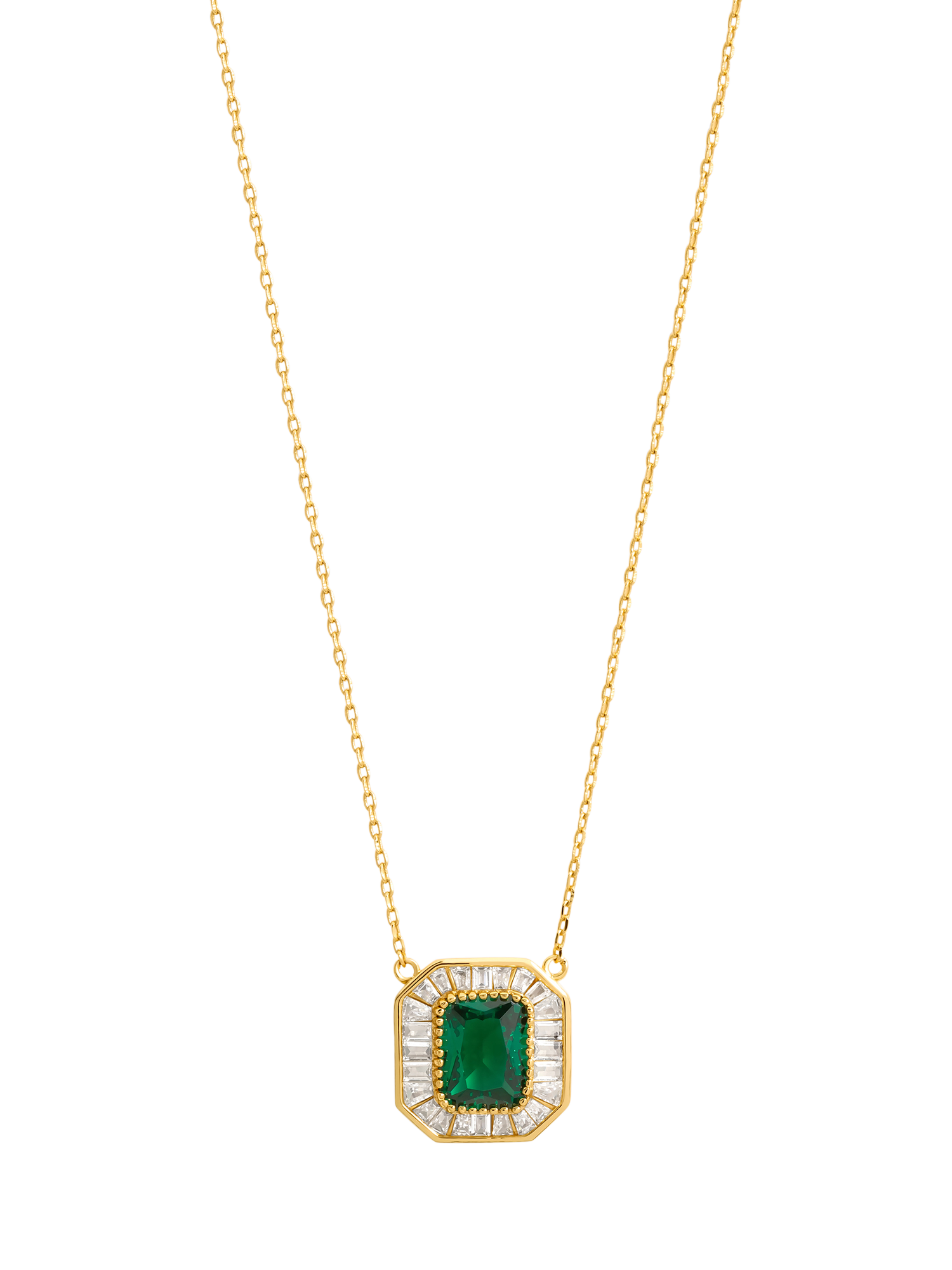 Product image 2 of 2, which shows Jon Richard Emerald Crystal Baguette Pendant Necklace, Gold/Green