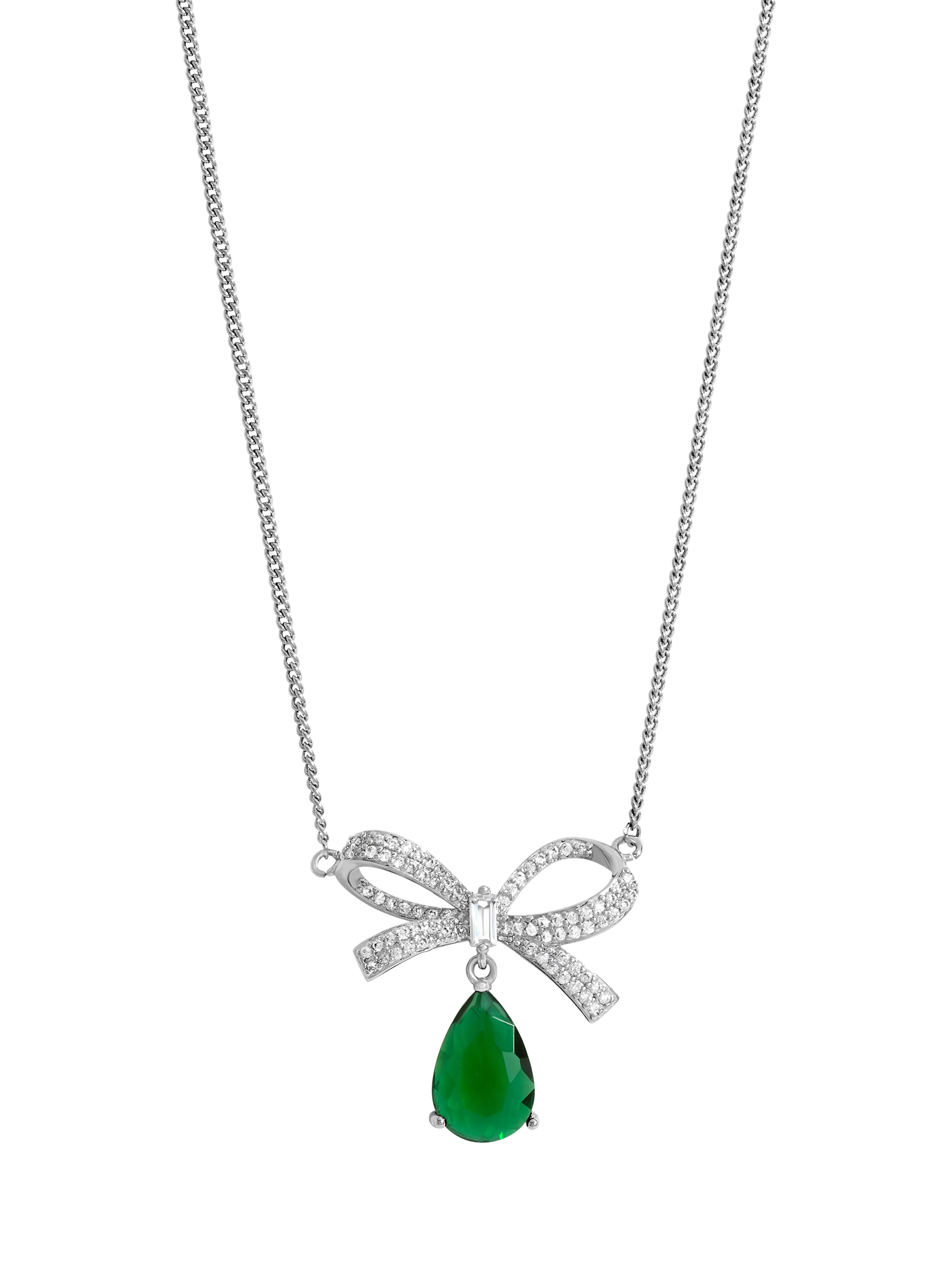 Product image 2 of 4, which shows Jon Richard Emerald Cubic Zirconia Bow Pendant Necklace, Silver