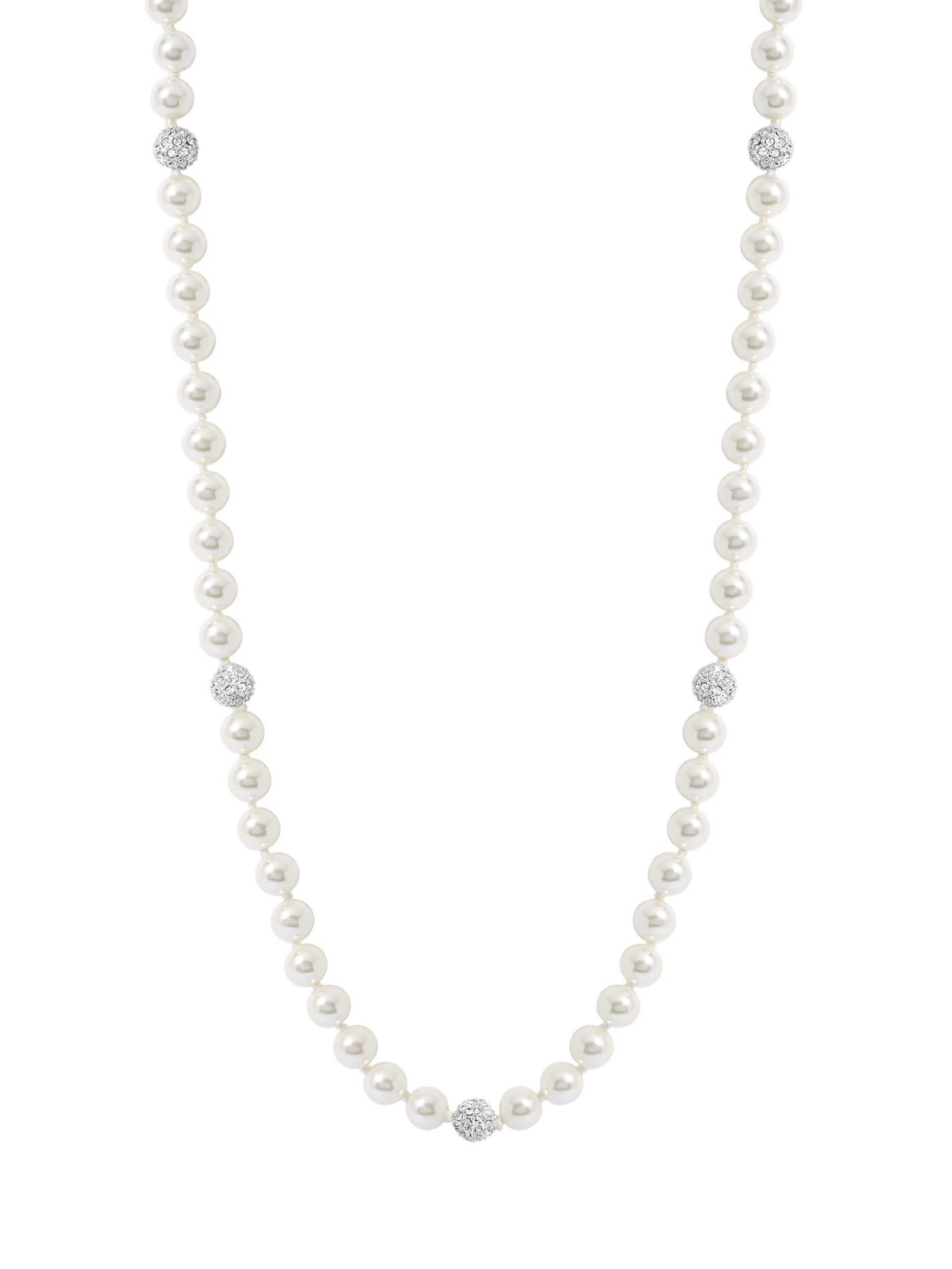 Product image 1 of 2, which shows Jon Richard Pave Crystal Ball And Pearl Collar Necklace, Silver