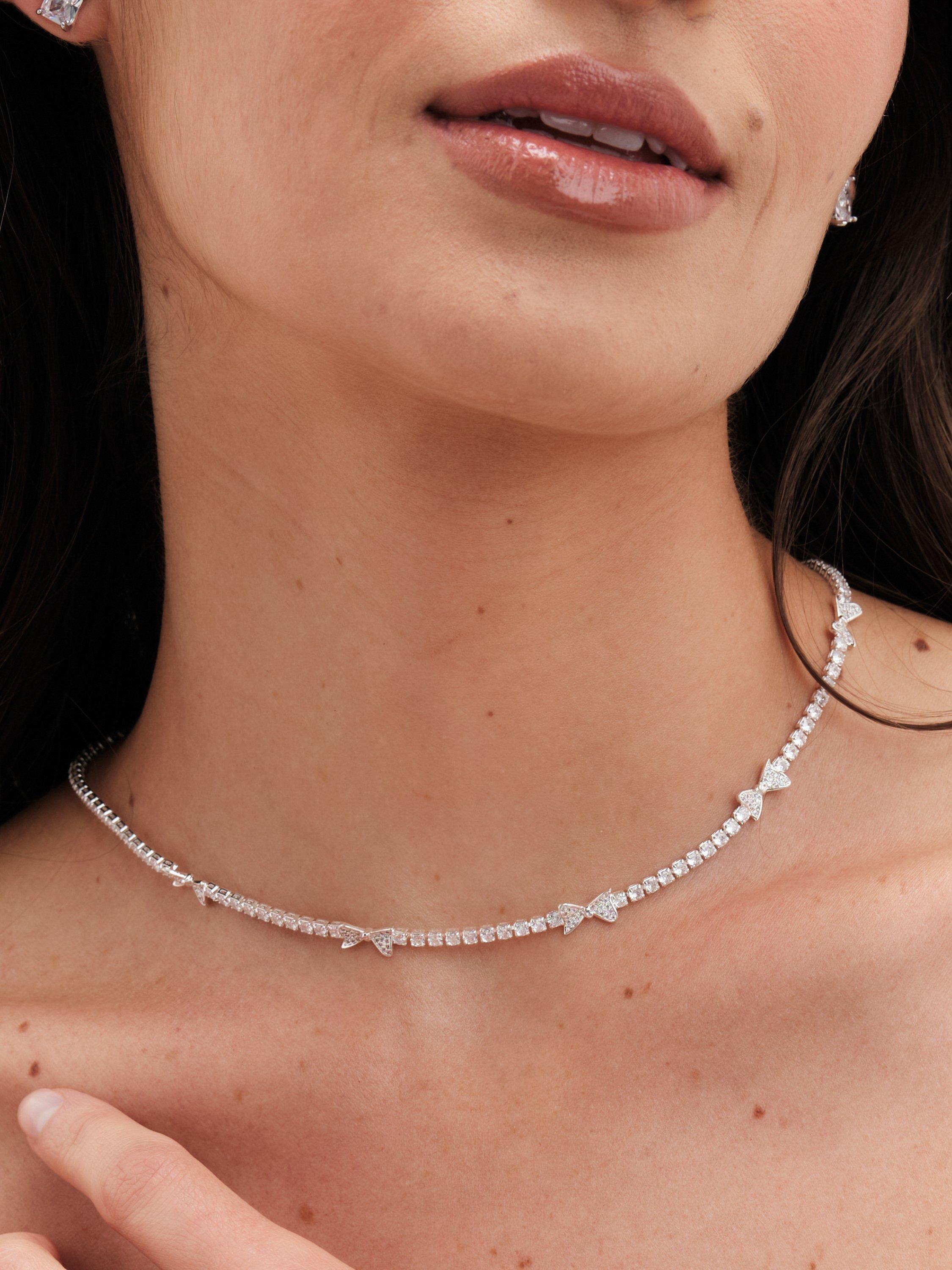 Product image 2 of 3, which shows Jon Richard Crystal Bow Collar Necklace, Silver