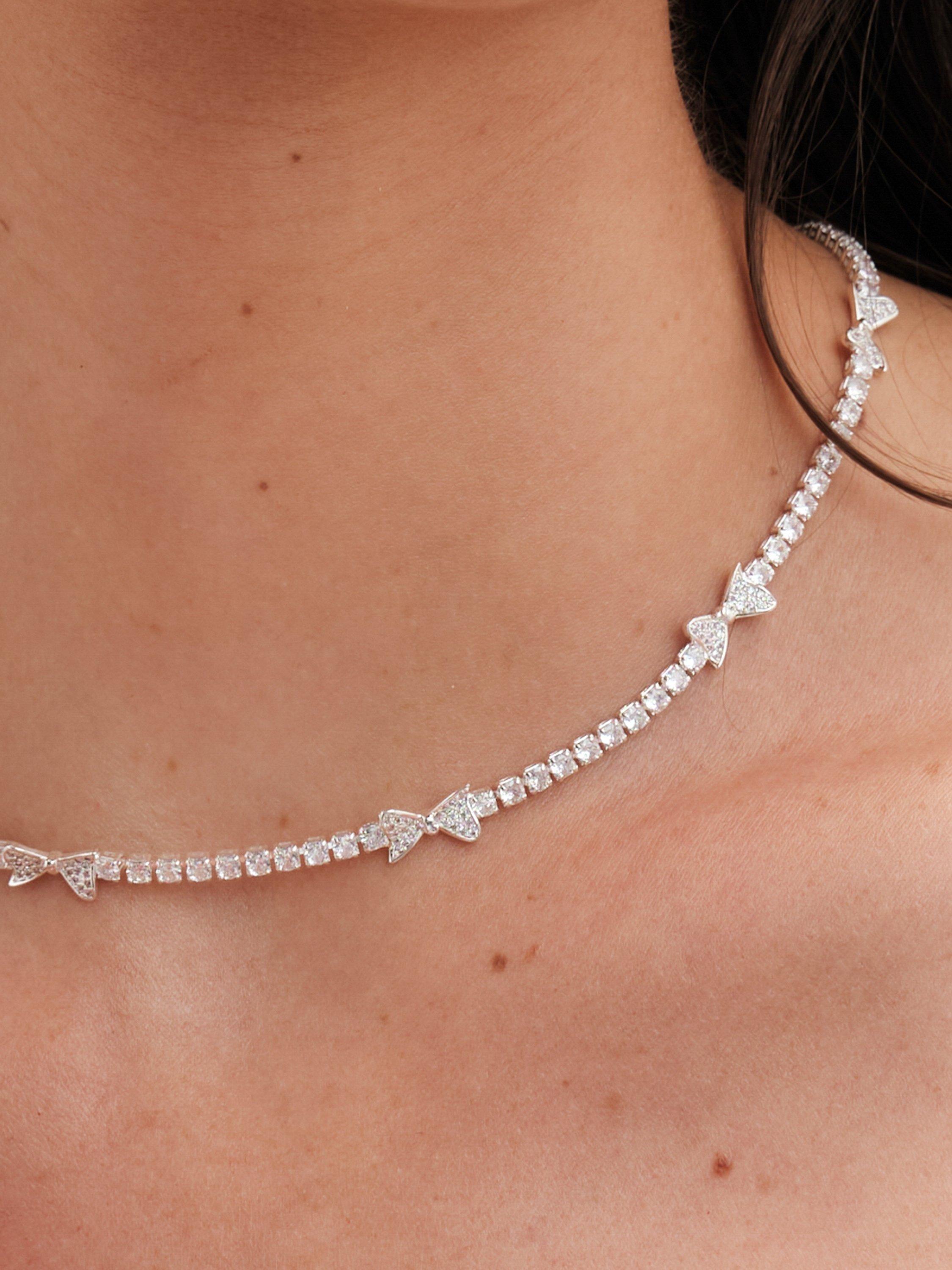 Product image 3 of 3, which shows Jon Richard Crystal Bow Collar Necklace, Silver