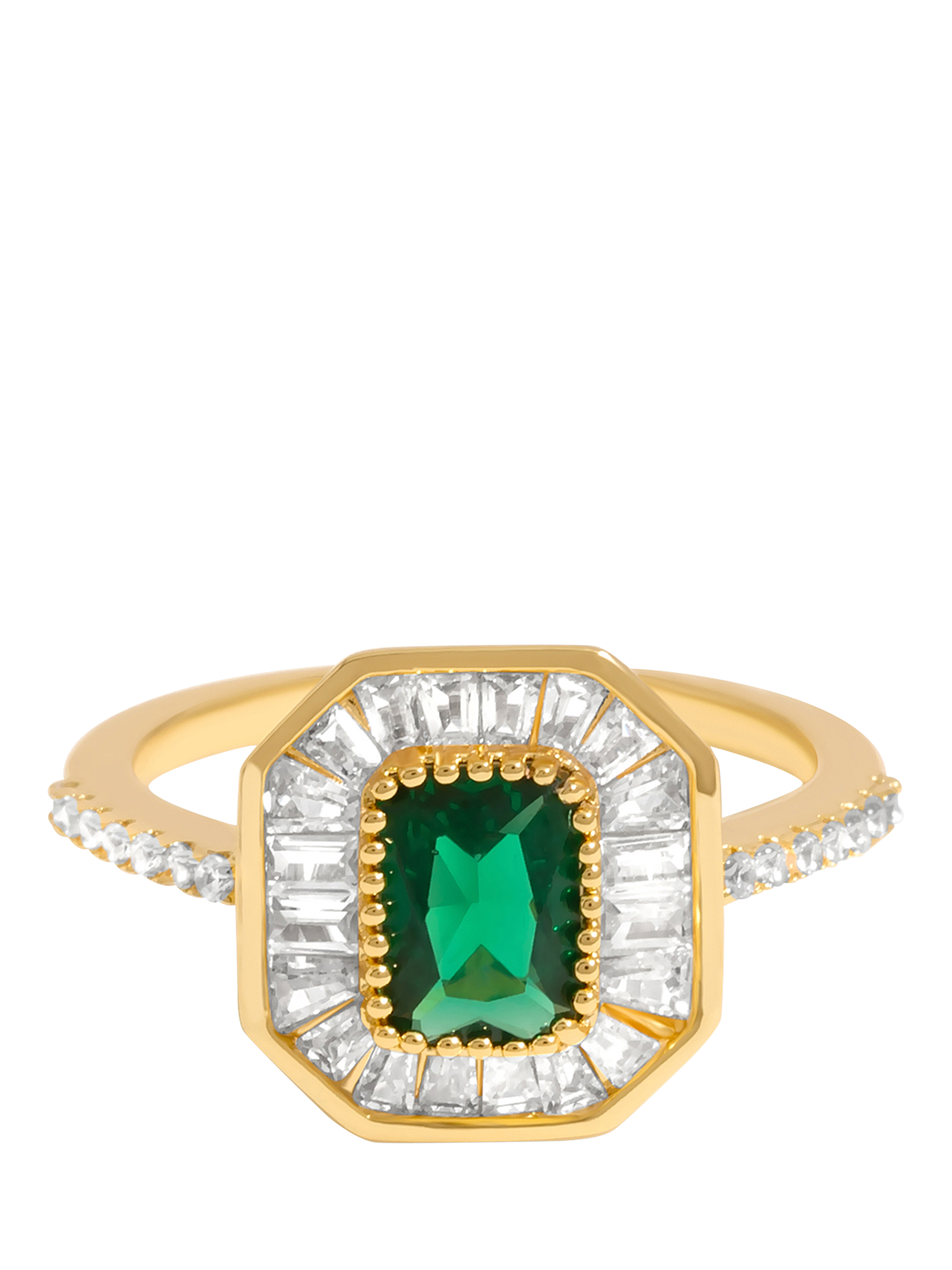 Product image 1 of 3, which shows Jon Richard Cubic Zirconia Emerald Baguette Cocktail Ring, Gold/Emerald, Small