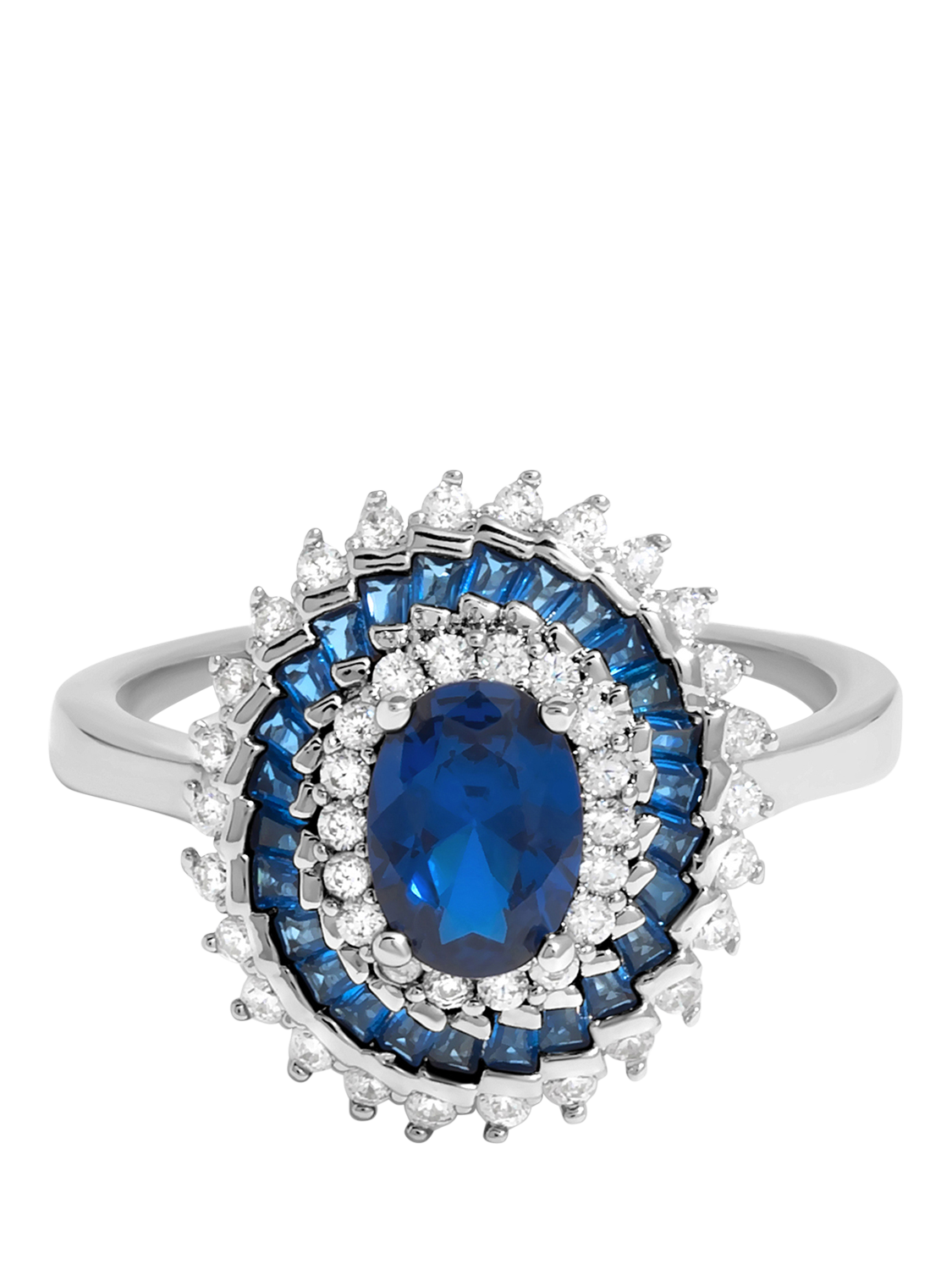 Product image 1 of 3, which shows Jon Richard Cubic Zirconia Sapphire and Crystal Cocktail Ring, Silver, Small