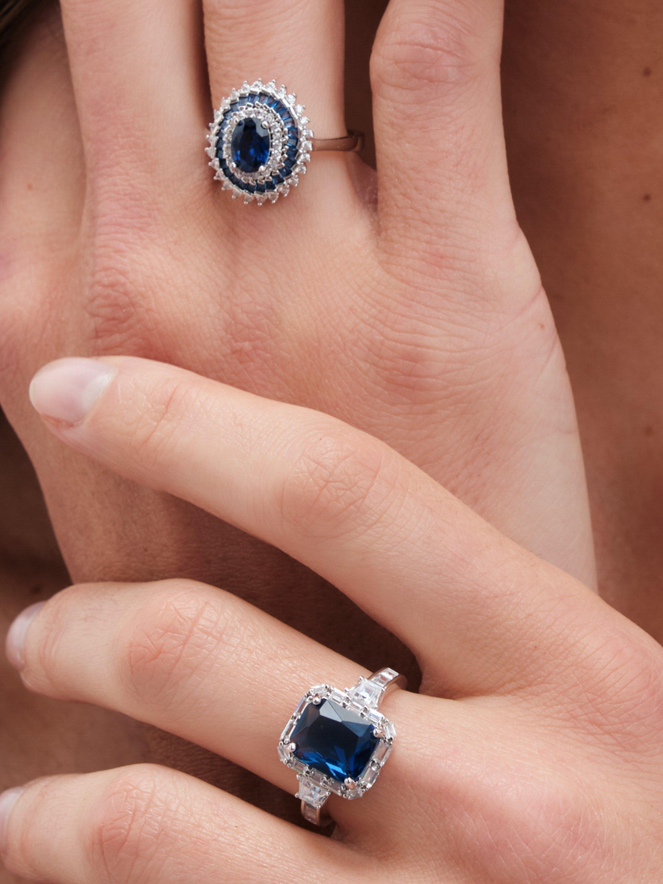 Product image 2 of 3, which shows Jon Richard Cubic Zirconia Sapphire and Crystal Cocktail Ring, Silver, Small