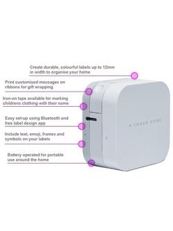Brother PT-P300BT P-Touch Cube Bluetooth Label Printer, White - view 2, White