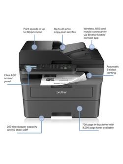 Brother MFC-L2800DW Wireless All-in-One Mono Laser Printer & Fax Machine, Dark Grey - view 2, Dark Grey