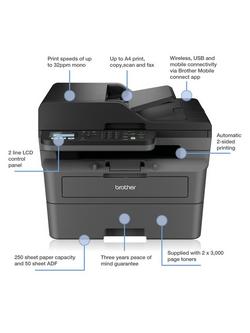 Brother MFC-L2827DWXL Wireless All-in-One Mono Laser Printer & Fax Machine with High Yield Inbox Toner, Dark Grey - view 2, Dark Grey