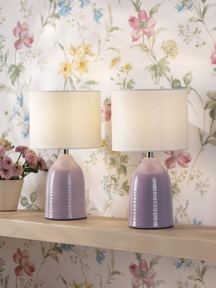 Laura Ashley Penny Ceramic Base Table Lamp, Set of 2, Lavender