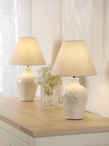 Laura Ashley Pussy Willow Ceramic Table Lamp, Set of 2, White, White
