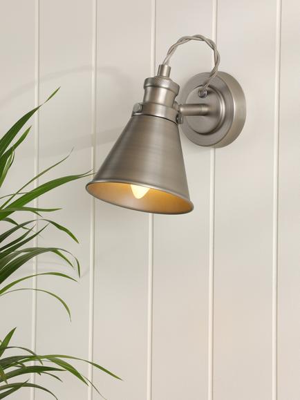 Laura Ashley Rufus Single Wall Light, Nickel, Nickel