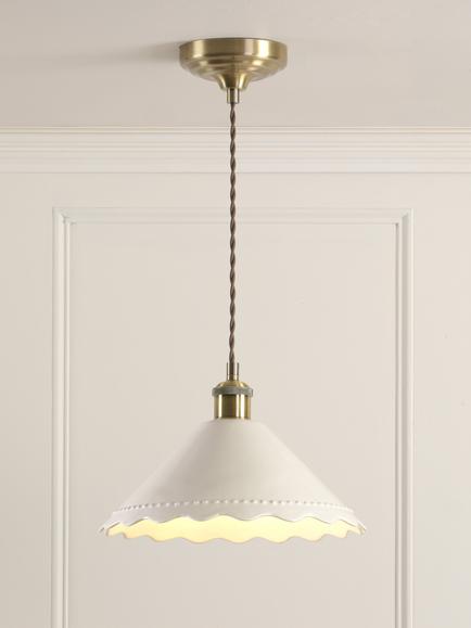 Laura Ashley Daws Scalloped Ceramic Shade Pendant Ceiling Light, White, White