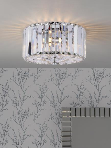 Laura Ashley Fernhurst 3 Bulb Flush Ceiling Light, Polished Chrome, Antique Brass