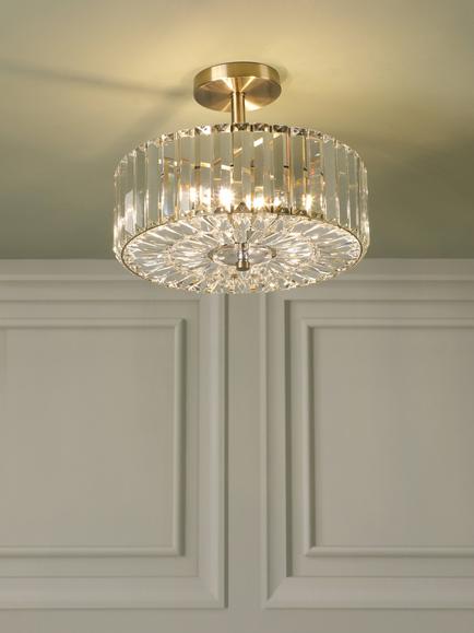 Laura Ashley Fernhurst 3 Bulb Semi-Flush Ceiling Light, Antique Brass, Antique Brass