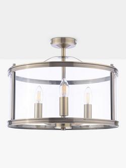 Laura Ashley Harrington 3 Bulb Semi-Flush Ceiling Light, Antique Brass - view 2, Antique Brass