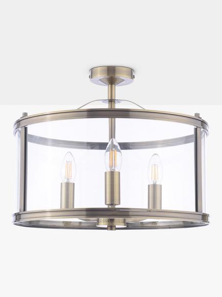 Laura Ashley Harrington 3 Bulb Semi-Flush Ceiling Light, Antique Brass - view 2, Antique Brass