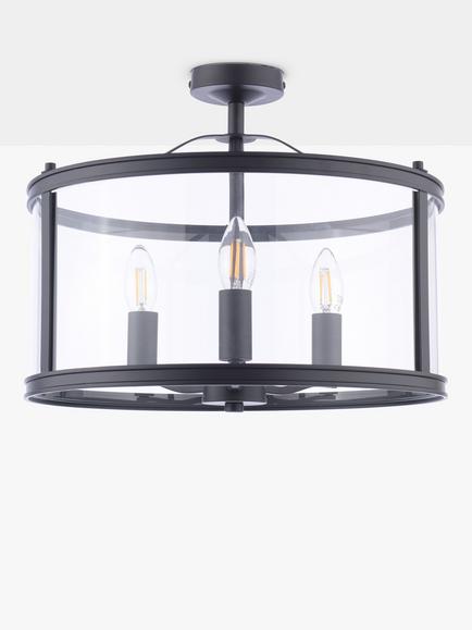 Laura Ashley Harrington 3 Bulb Semi-Flush Ceiling Light, Black - view 2, Black