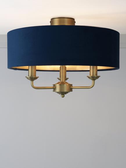 Laura Ashley Sorrento 3 Arm Semi Flush Ceiling Light, Antique Brass