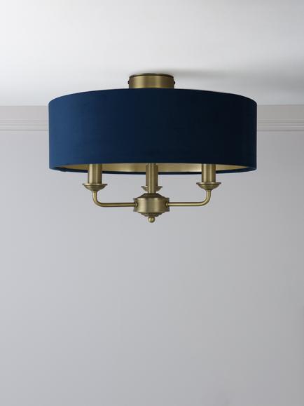 Laura Ashley Sorrento 3 Arm Semi Flush Ceiling Light - view 2, Antique Brass