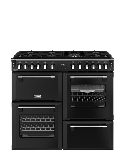 Stoves Richmond Deluxe 100cm Dual Fuel Gas Hob Range Cooker, Black, Black