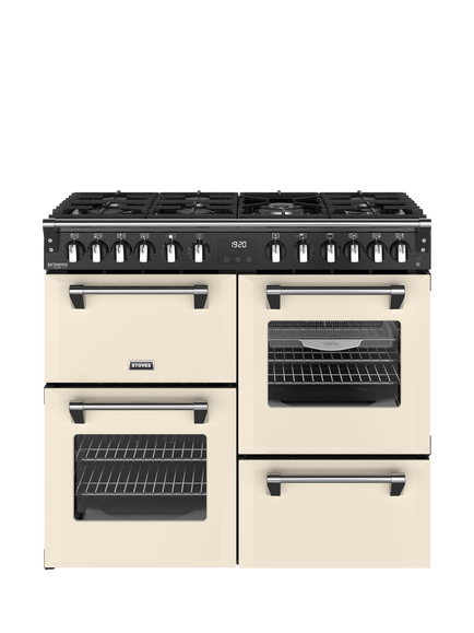 Stoves Richmond Deluxe 100cm Dual Fuel Gas Hob Range Cooker, Cream, Cream